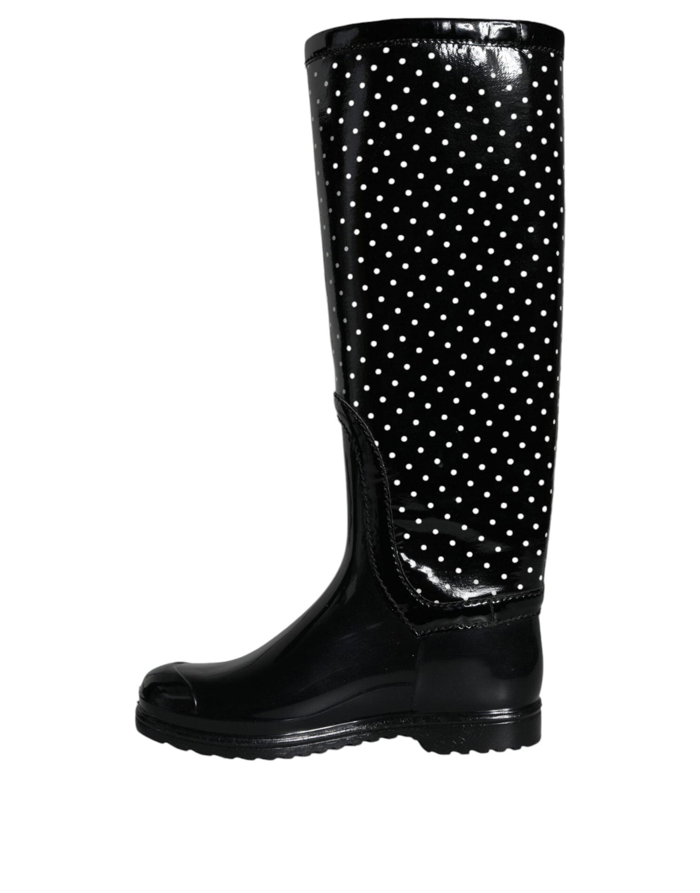 Dolce & Gabbana Black Polka Dot Rubber Knee High Boots Shoes - Arichezz.store