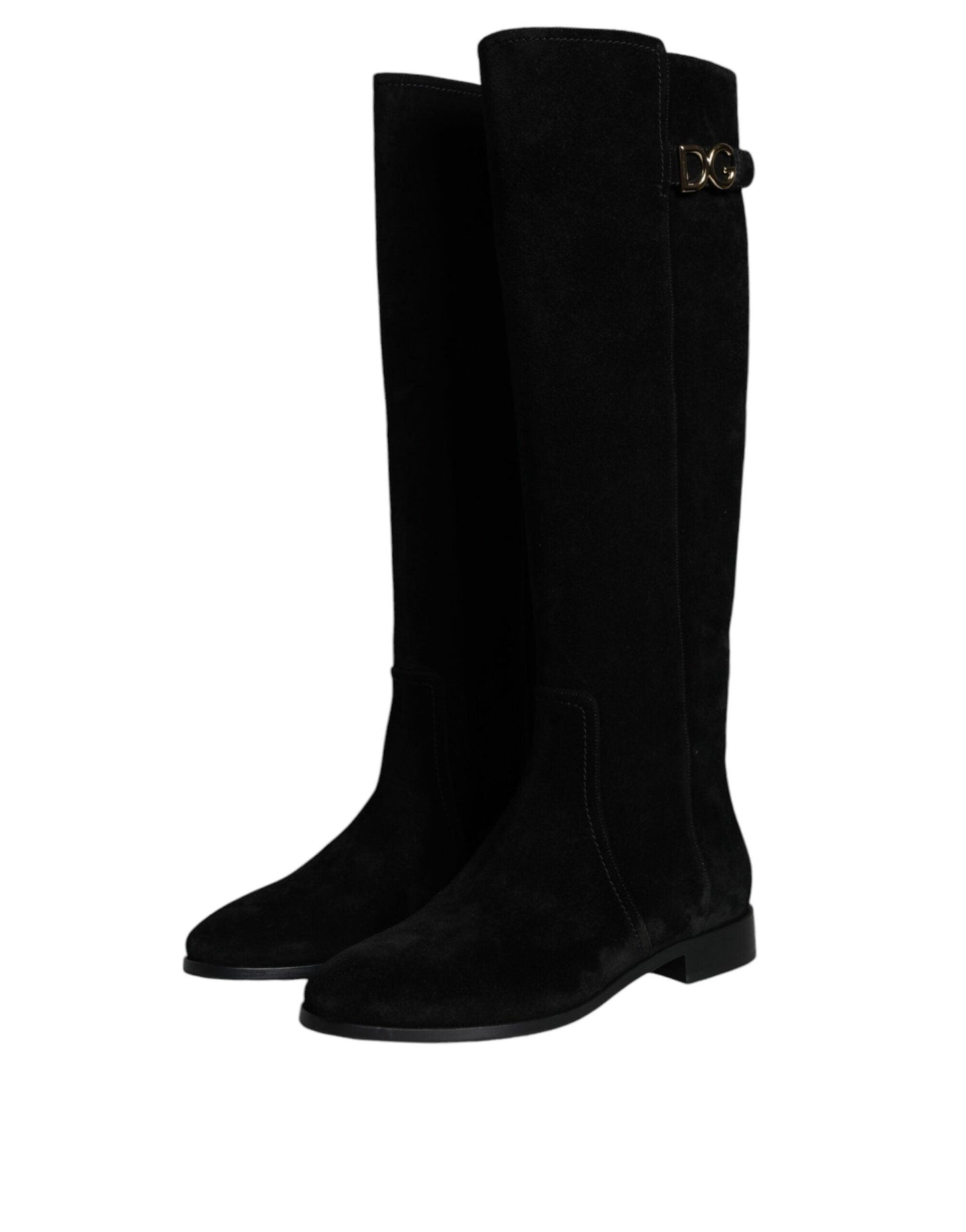 Dolce & Gabbana Black Suede Leather Knee High Boots Shoes - Arichezz.store