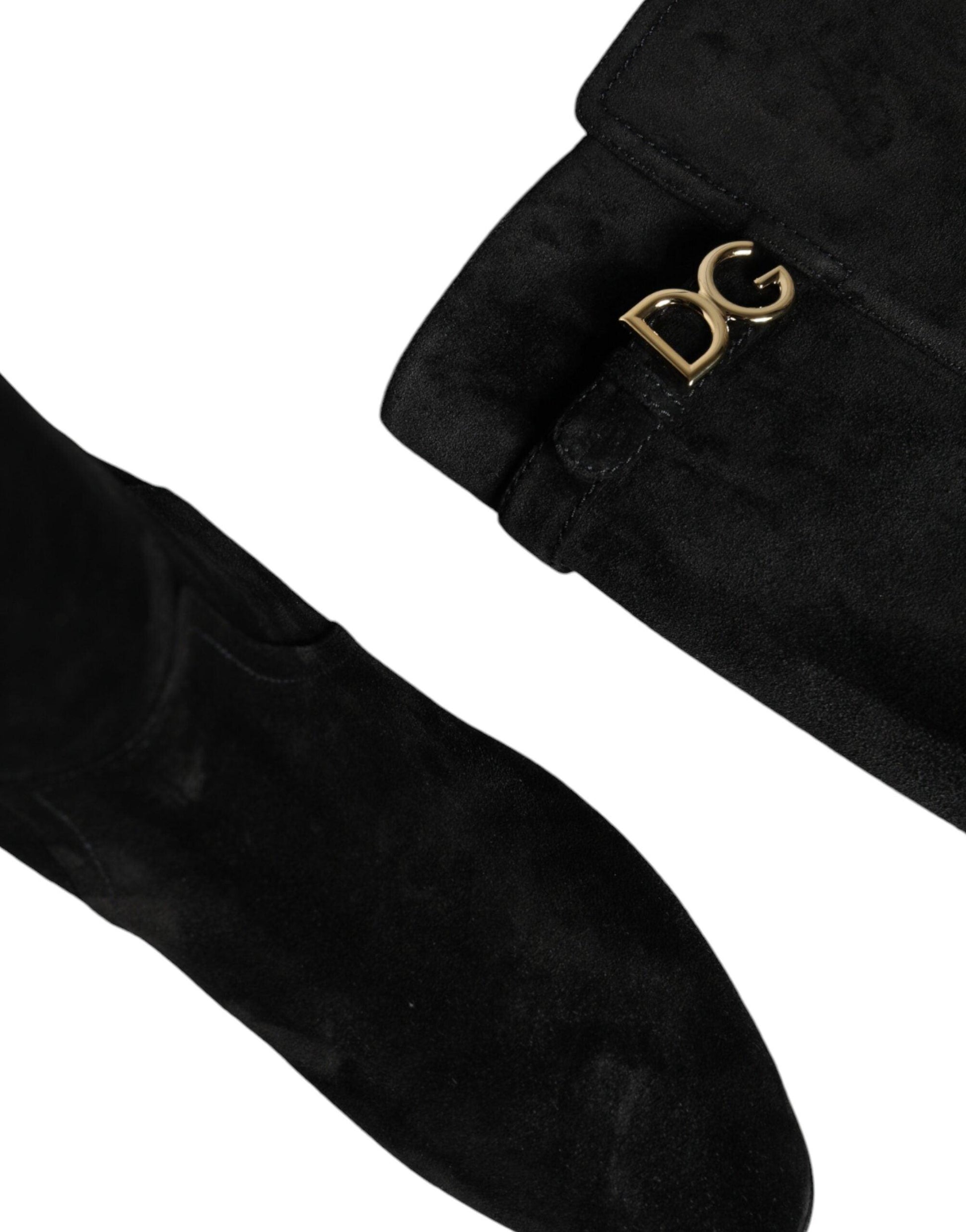 Dolce & Gabbana Black Suede Leather Knee High Boots Shoes - Arichezz.store