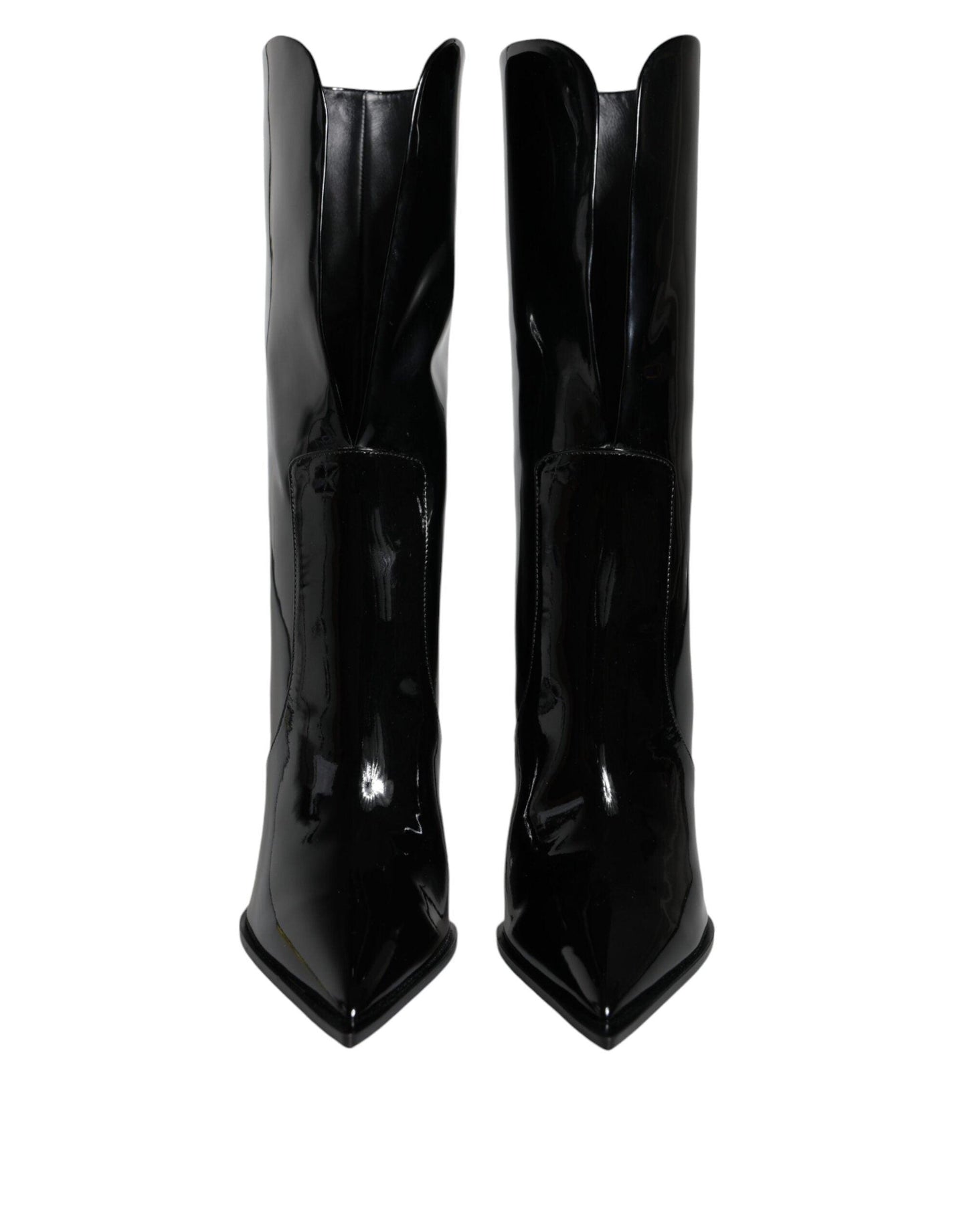 Dolce & Gabbana Black Patent Leather Mid Calf Boots Shoes - Arichezz.store