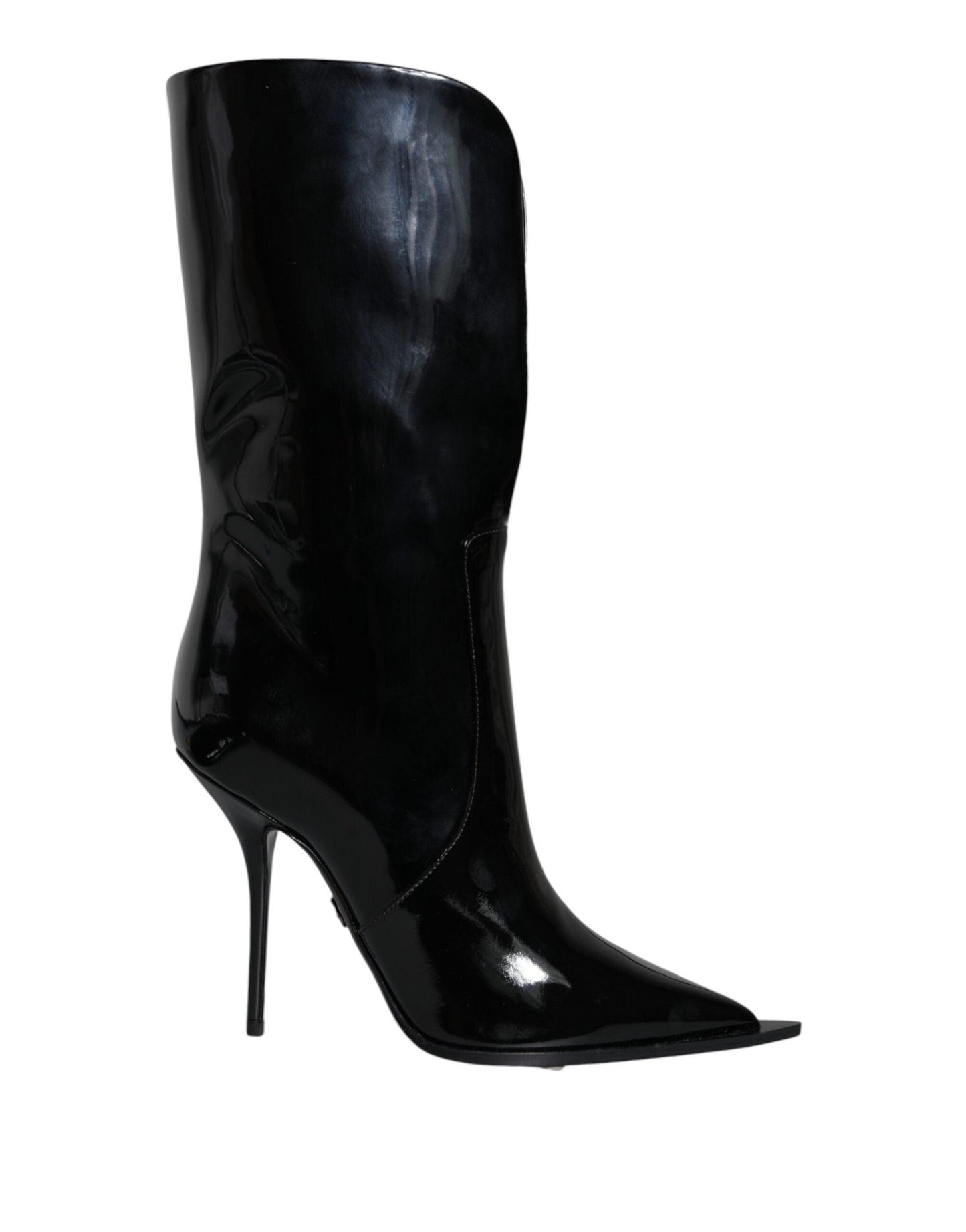 Dolce & Gabbana Black Patent Leather Mid Calf Boots Shoes - Arichezz.store