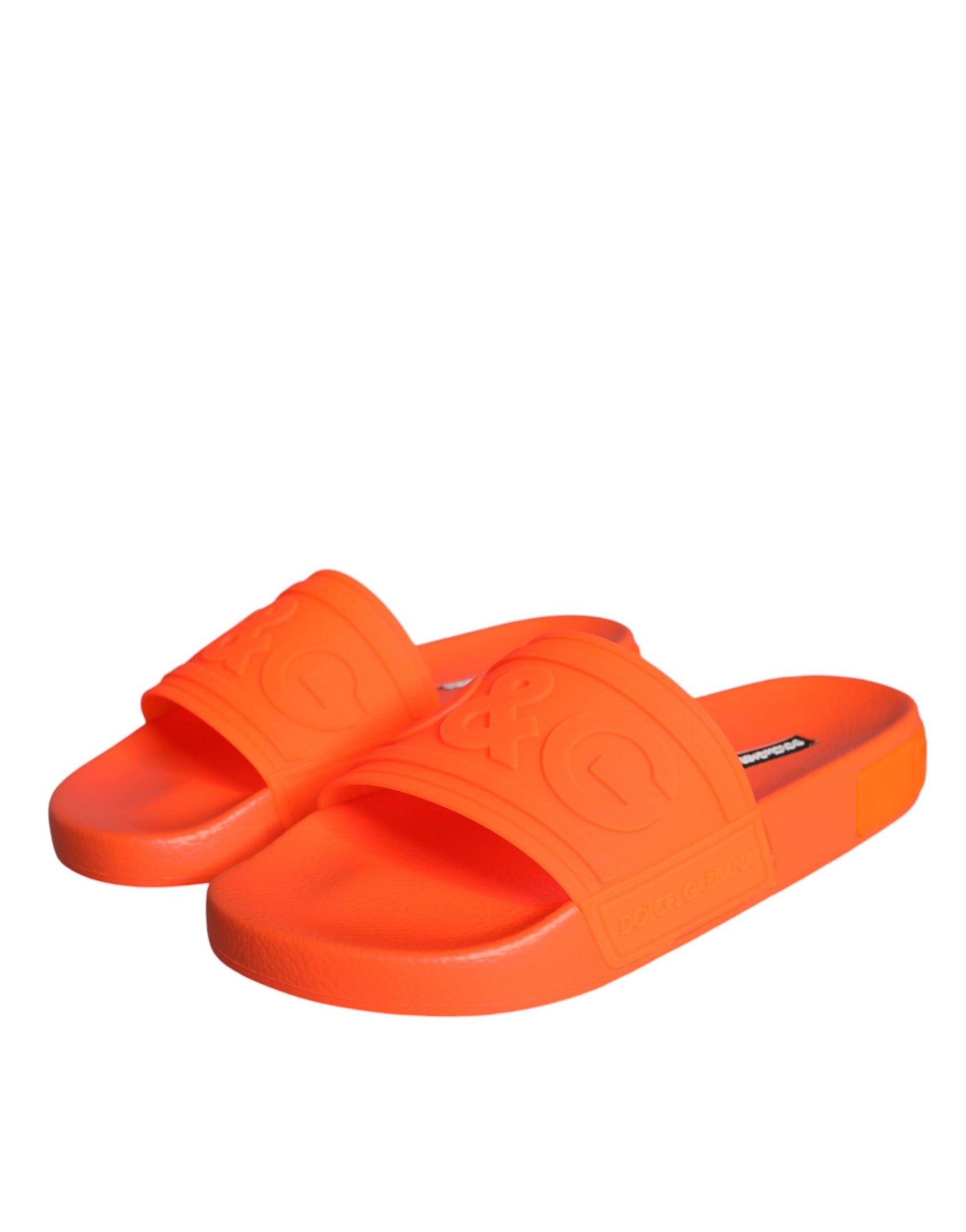 Dolce & Gabbana Orange Rubber Slides Sandals Beachwear Shoes - Arichezz.store