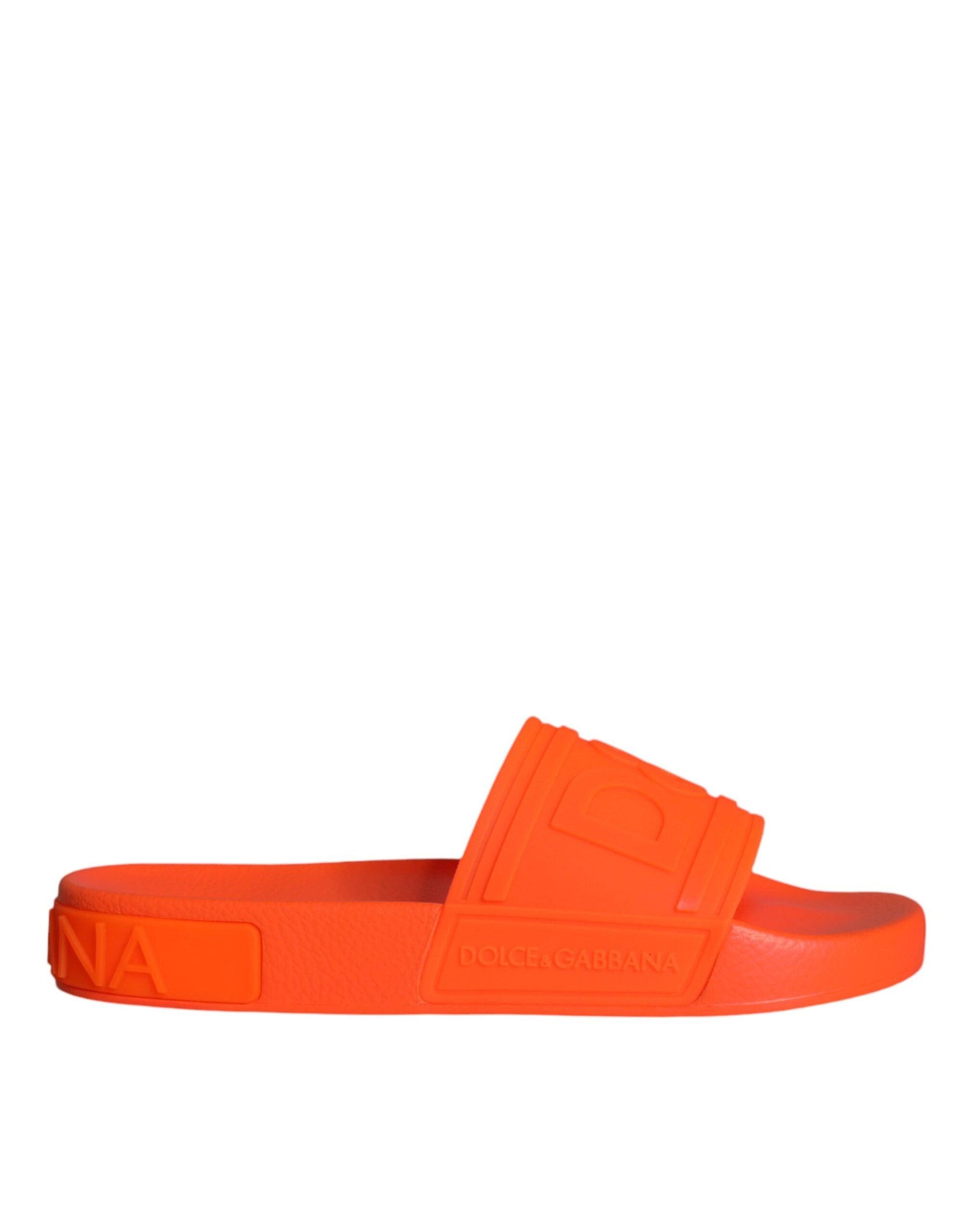 Dolce & Gabbana Orange Rubber Slides Sandals Beachwear Shoes - Arichezz.store