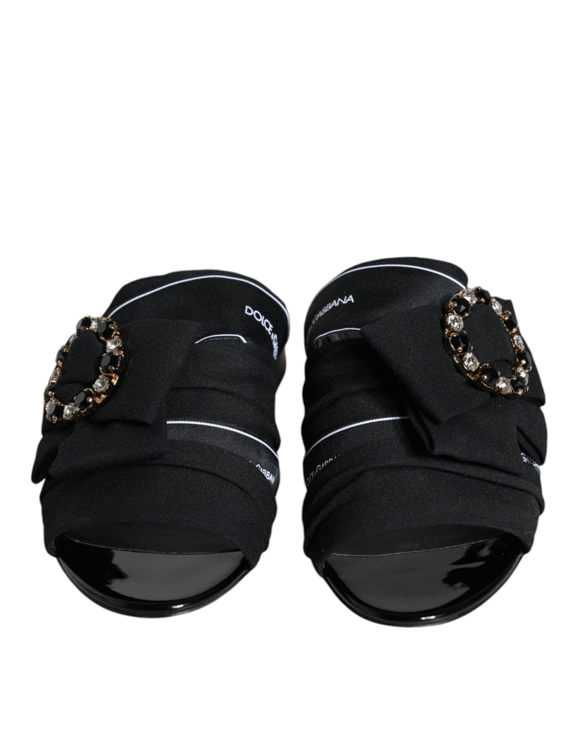 Dolce & Gabbana Black White Crystal Slides Sandals Shoes - Arichezz.store