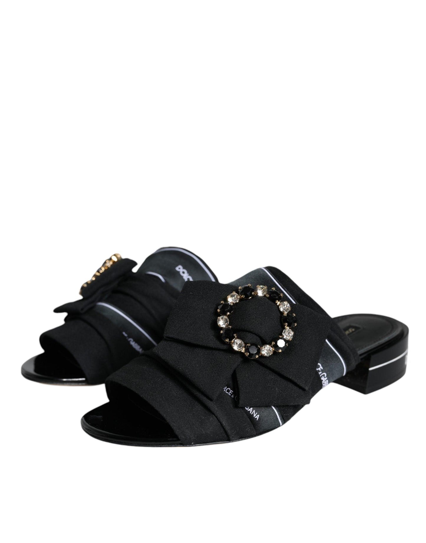 Dolce & Gabbana Black White Crystal Slides Sandals Shoes - Arichezz.store