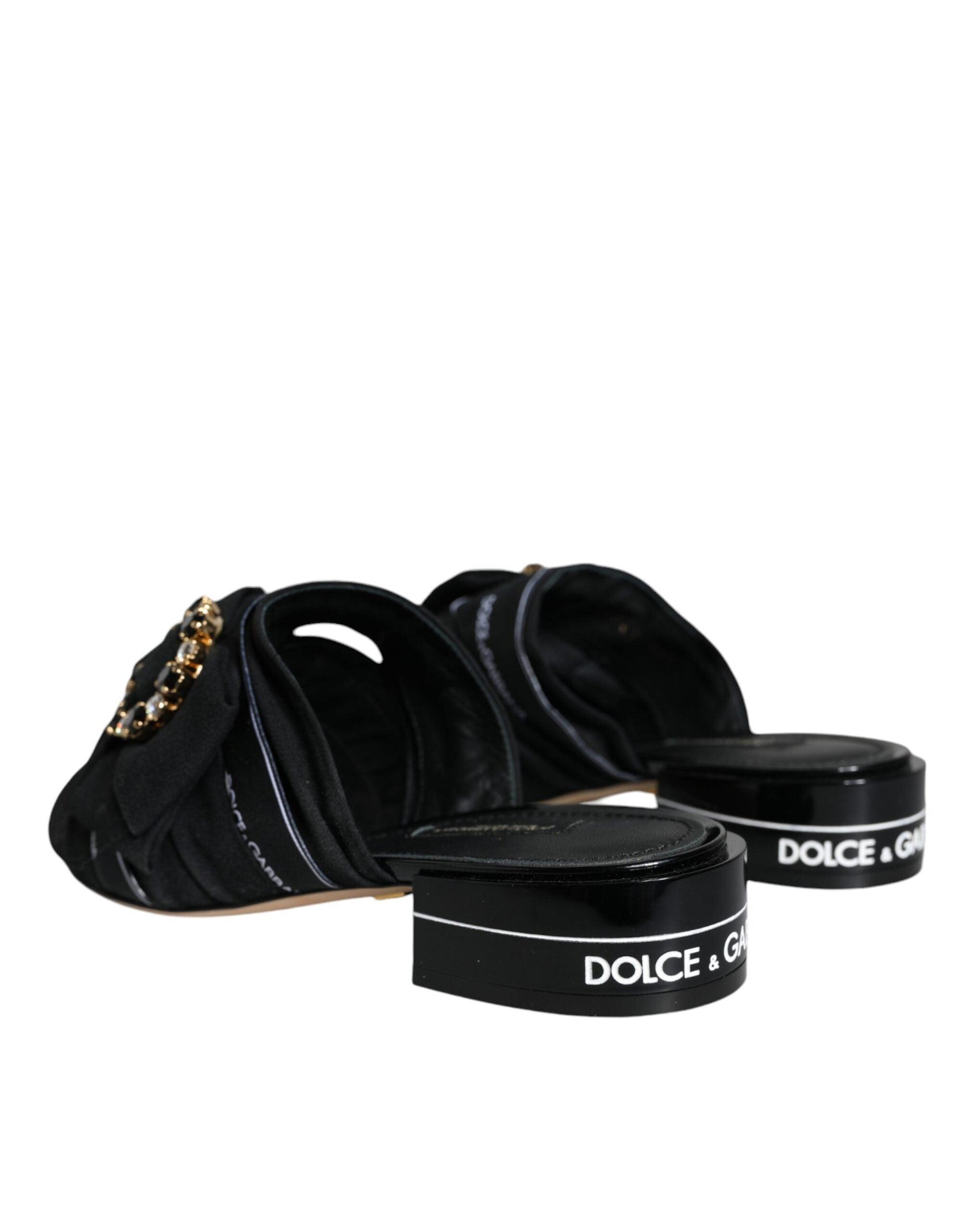 Dolce & Gabbana Black White Crystal Slides Sandals Shoes - Arichezz.store