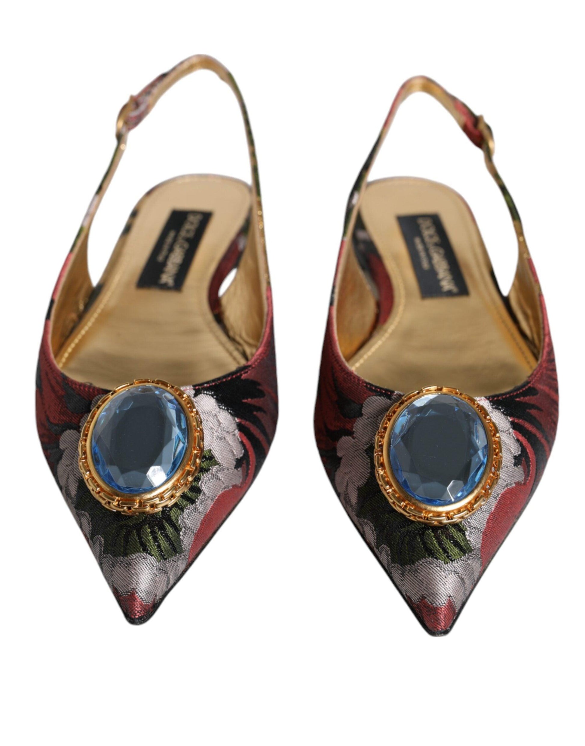 Dolce & Gabbana Multicolor Jacquard Crystal Flats Slingback Shoes - Arichezz.store