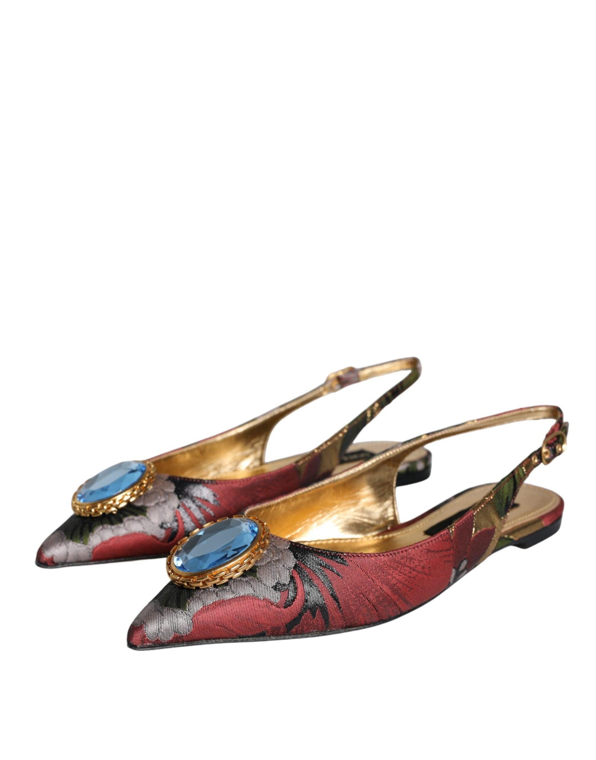 Dolce & Gabbana Multicolor Jacquard Crystal Flats Slingback Shoes - Arichezz.store