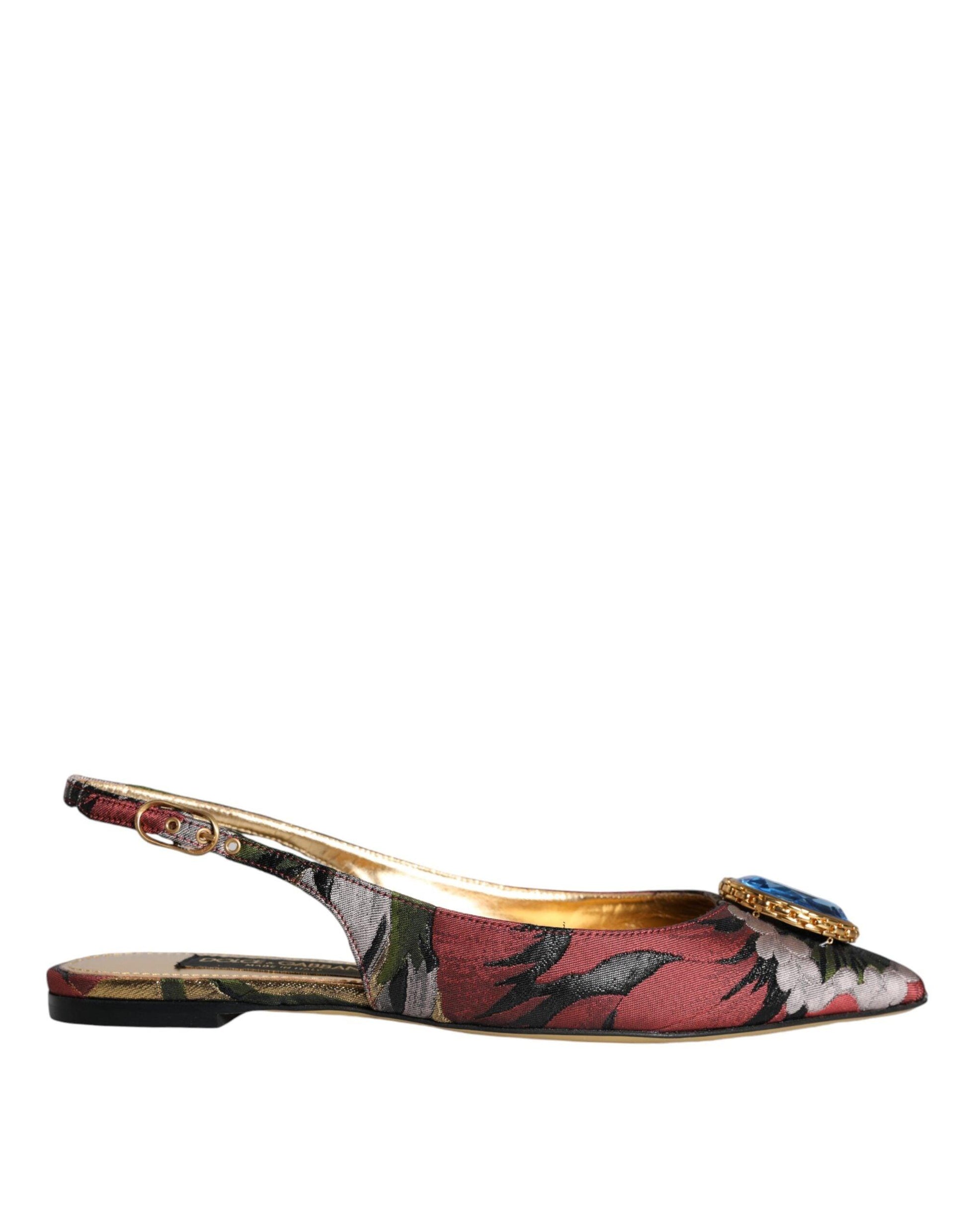 Dolce & Gabbana Multicolor Jacquard Crystal Flats Slingback Shoes - Arichezz.store