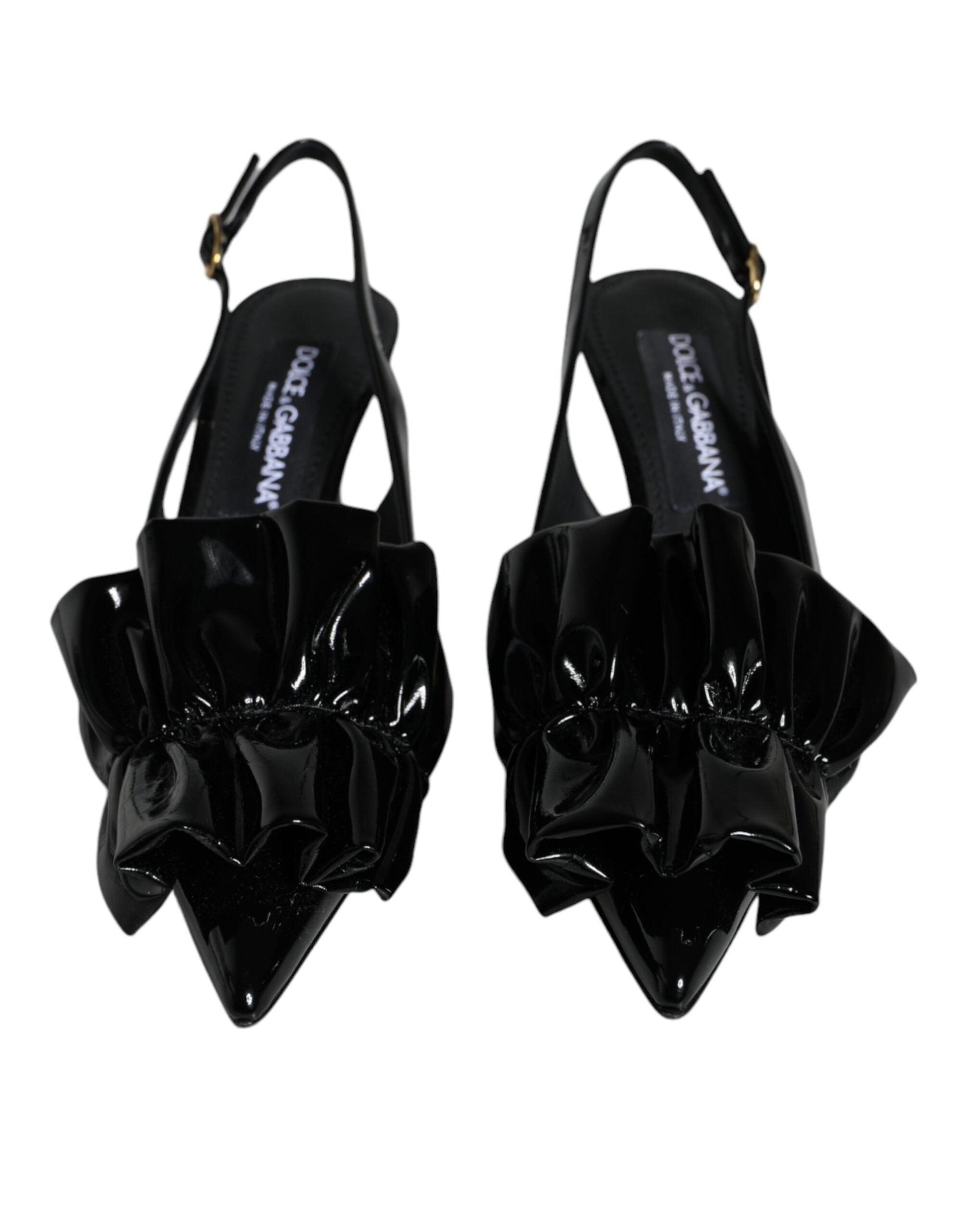 Dolce & Gabbana Black Patent Leather Heels Slingback Shoes - Arichezz.store