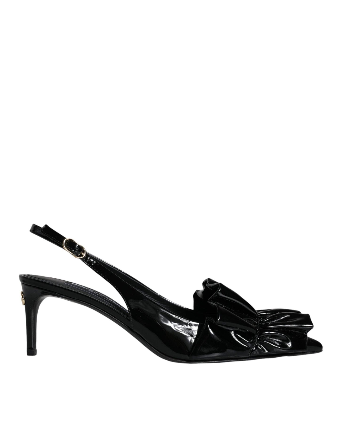 Dolce & Gabbana Black Patent Leather Heels Slingback Shoes - Arichezz.store