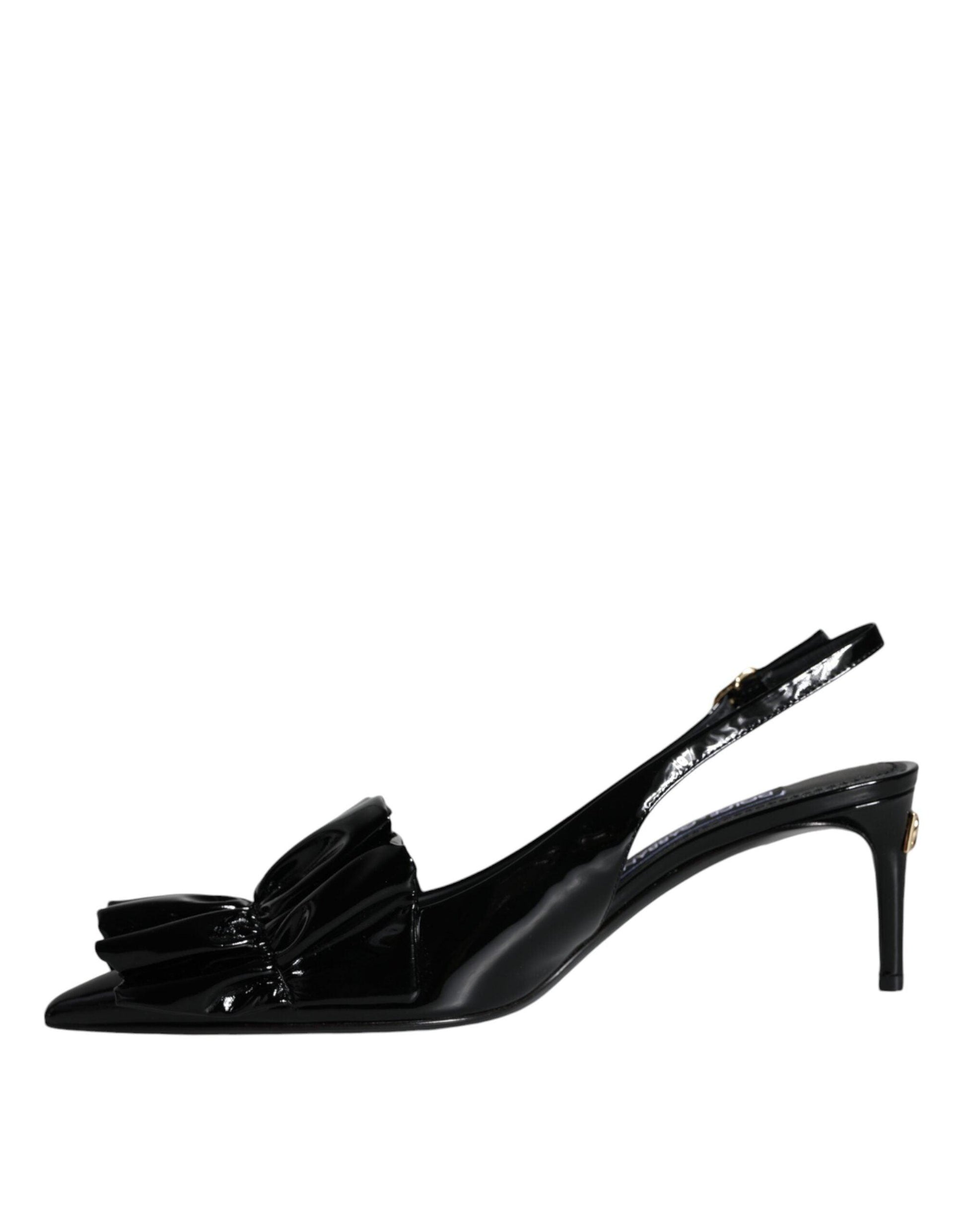 Dolce & Gabbana Black Patent Leather Heels Slingback Shoes - Arichezz.store