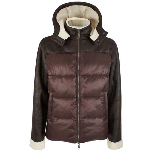 Yes Zee Brown Nylon Men's Quilted Jacket