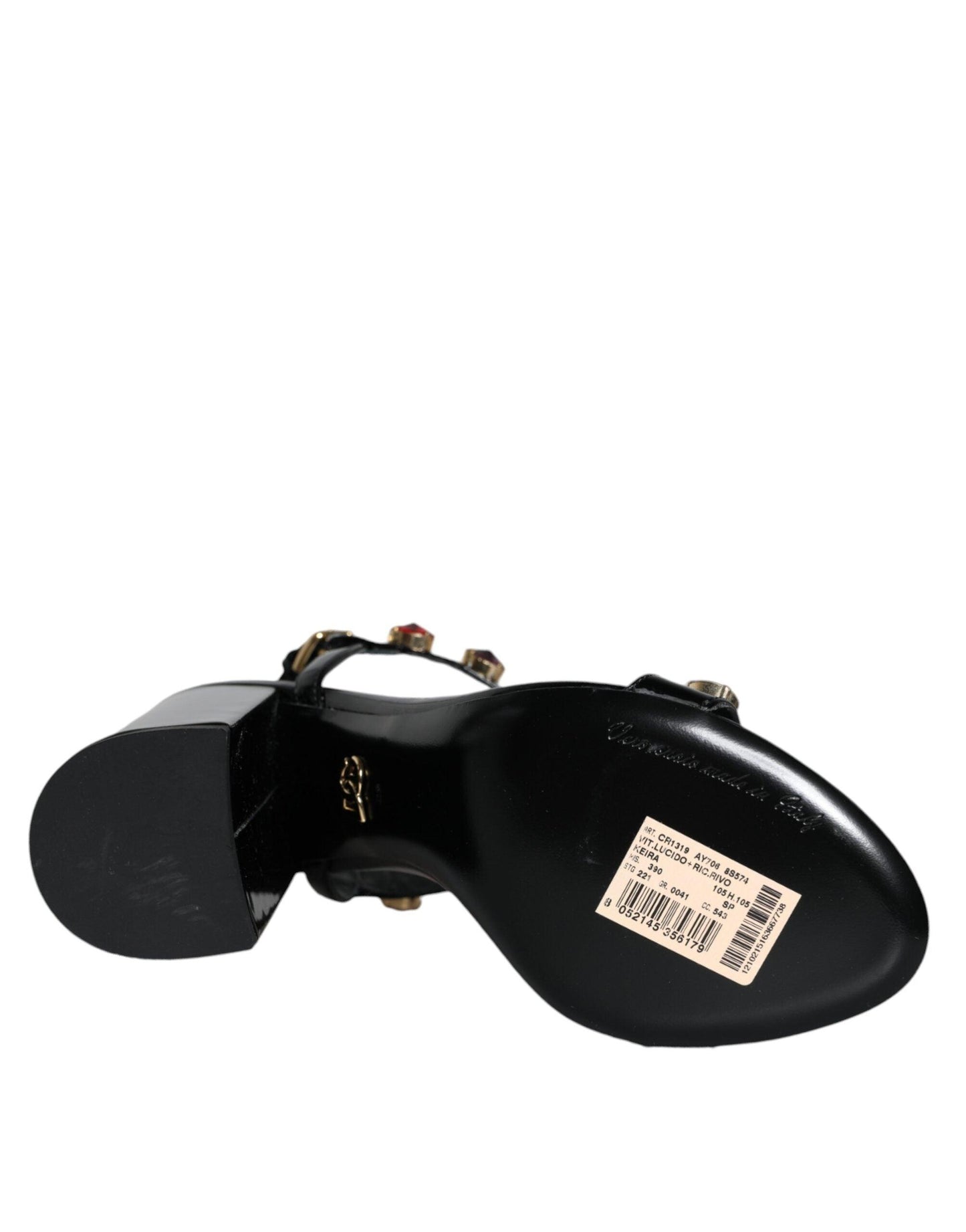 Dolce & Gabbana Black Crystal Leather T-strap Sandals Shoes - Arichezz.store