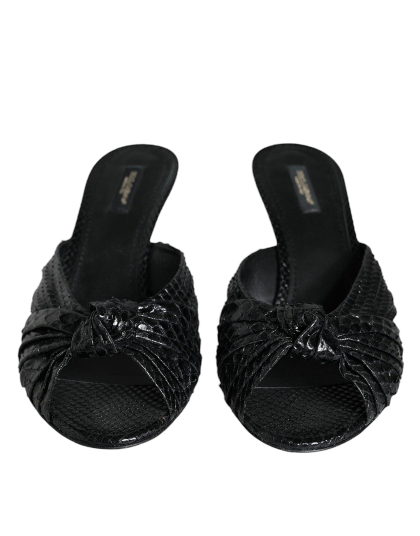 Dolce & Gabbana Black Leather Heels Slides Sandals Shoes - Arichezz.store