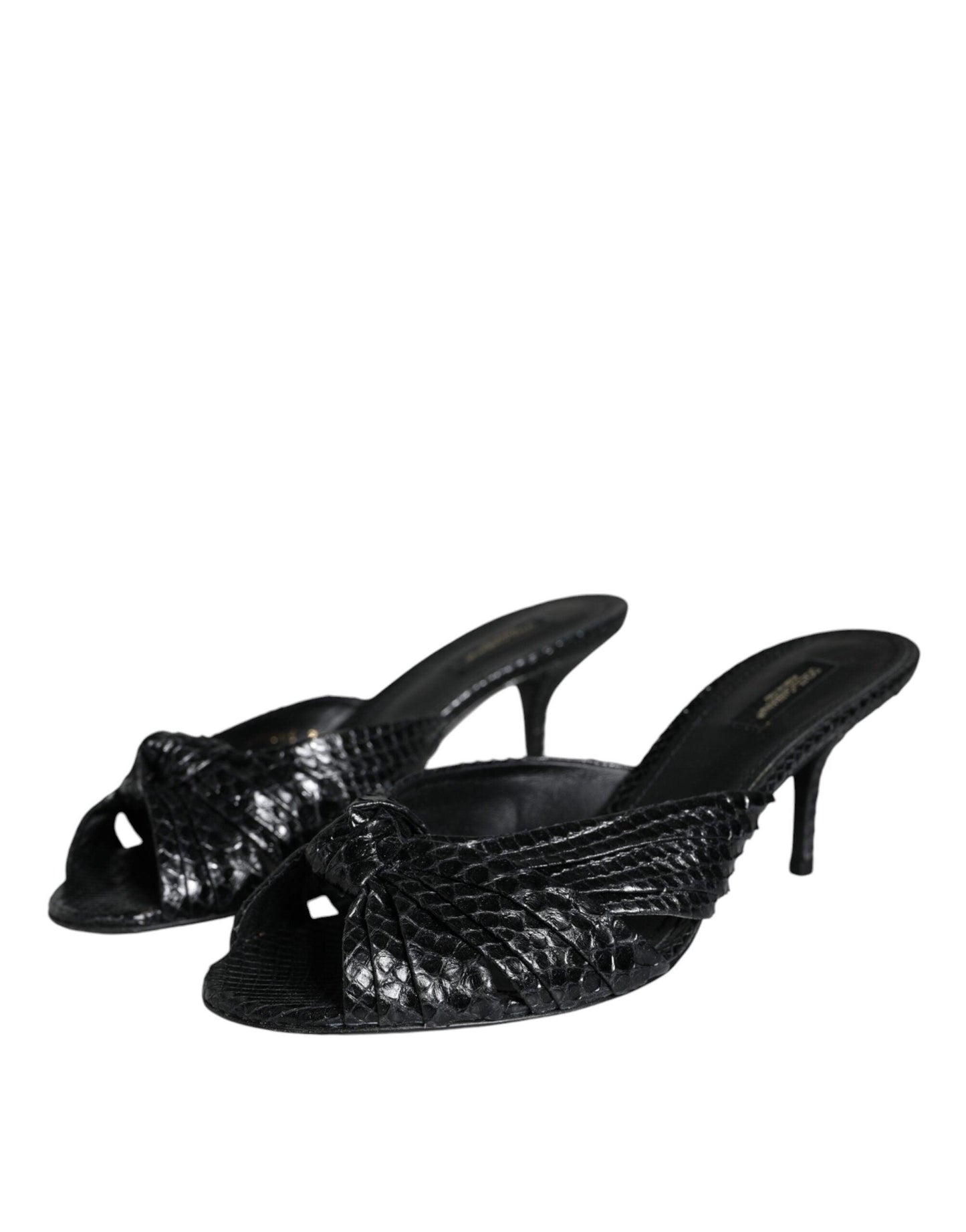 Dolce & Gabbana Black Leather Heels Slides Sandals Shoes - Arichezz.store