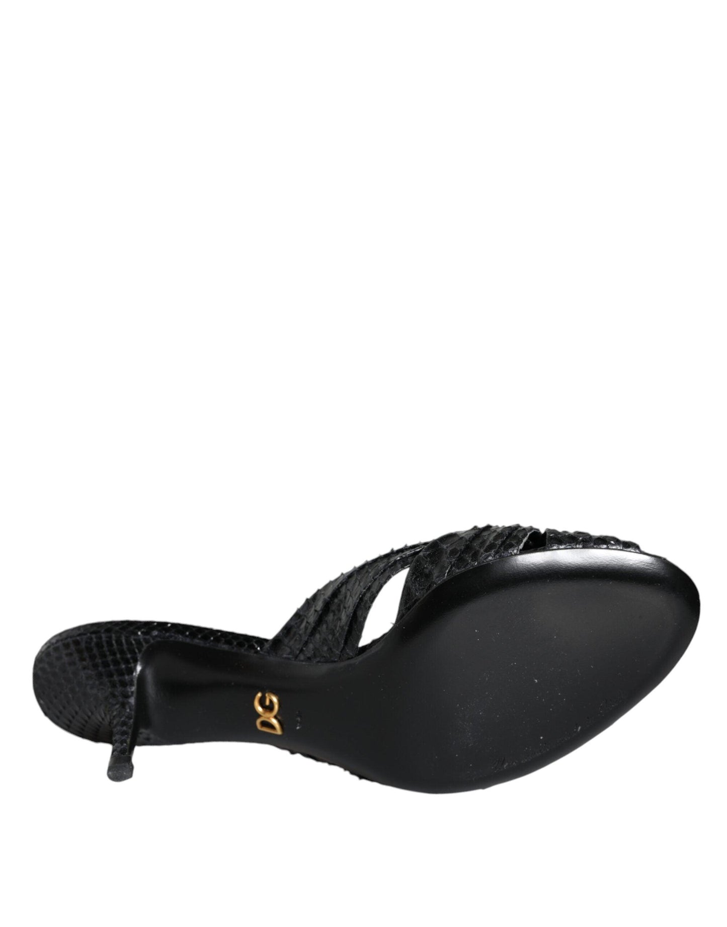 Dolce & Gabbana Black Leather Heels Slides Sandals Shoes - Arichezz.store