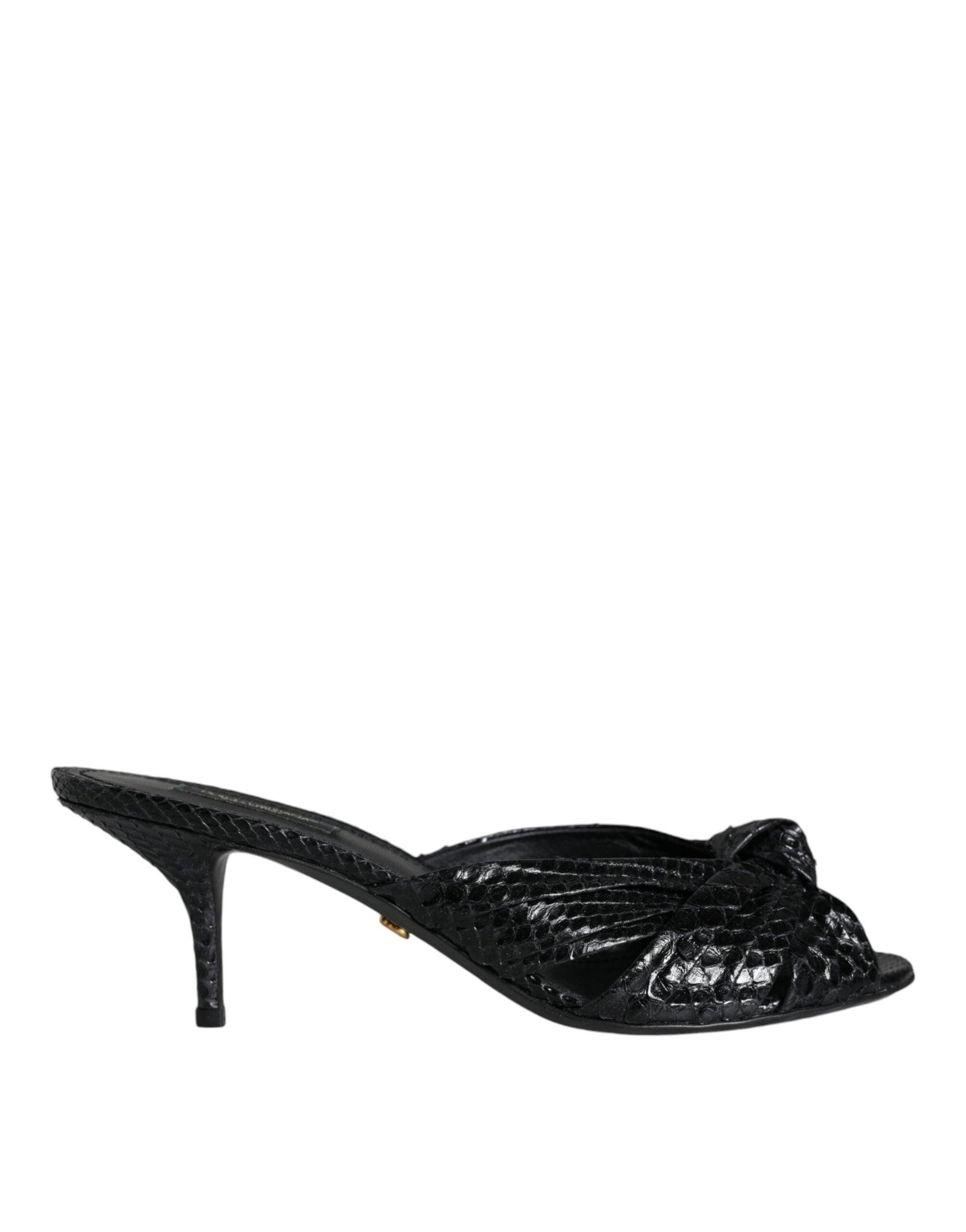 Dolce & Gabbana Black Leather Heels Slides Sandals Shoes - Arichezz.store