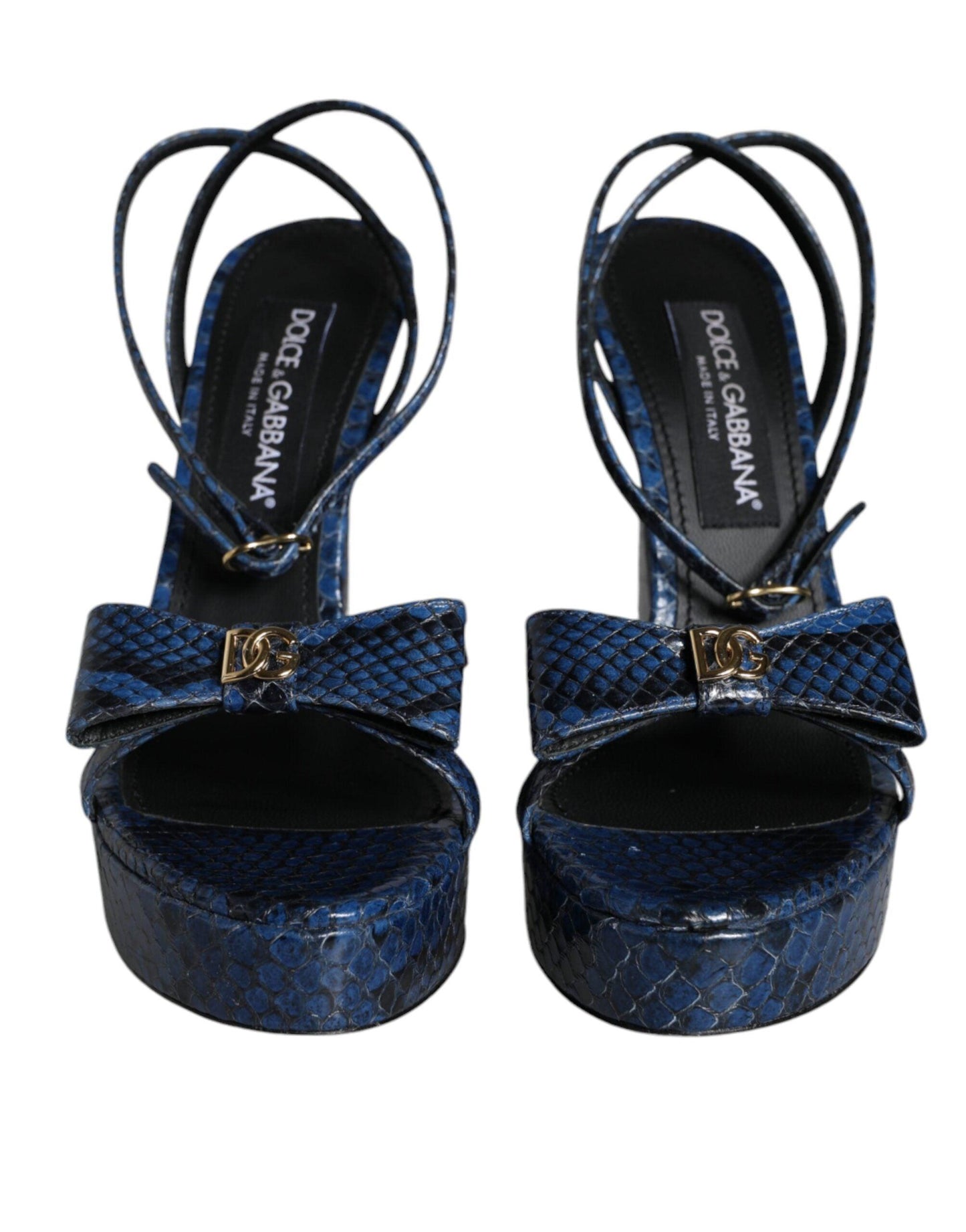 Dolce & Gabbana Blue Leather Ankle Strap Heels Sandals Shoes - Arichezz.store