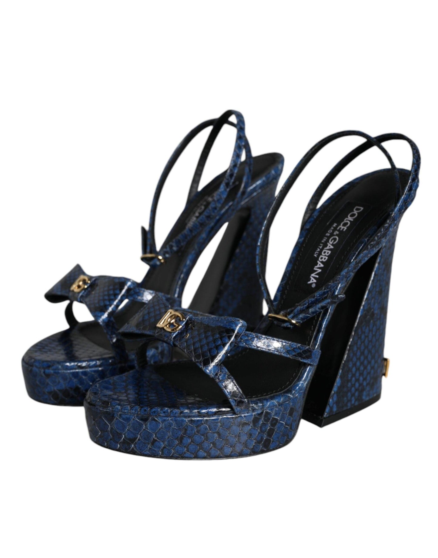 Dolce & Gabbana Blue Leather Ankle Strap Heels Sandals Shoes - Arichezz.store