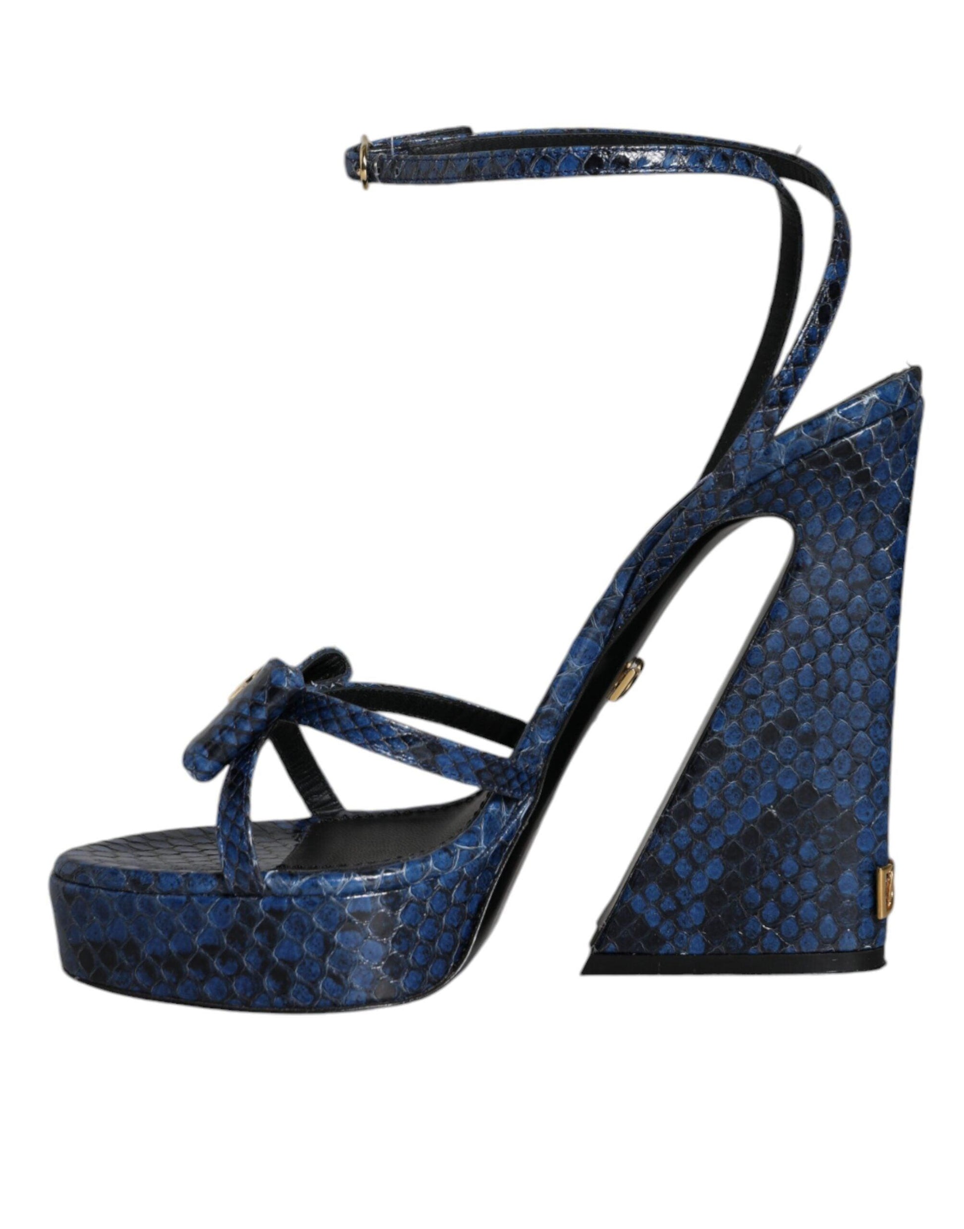 Dolce & Gabbana Blue Leather Ankle Strap Heels Sandals Shoes - Arichezz.store