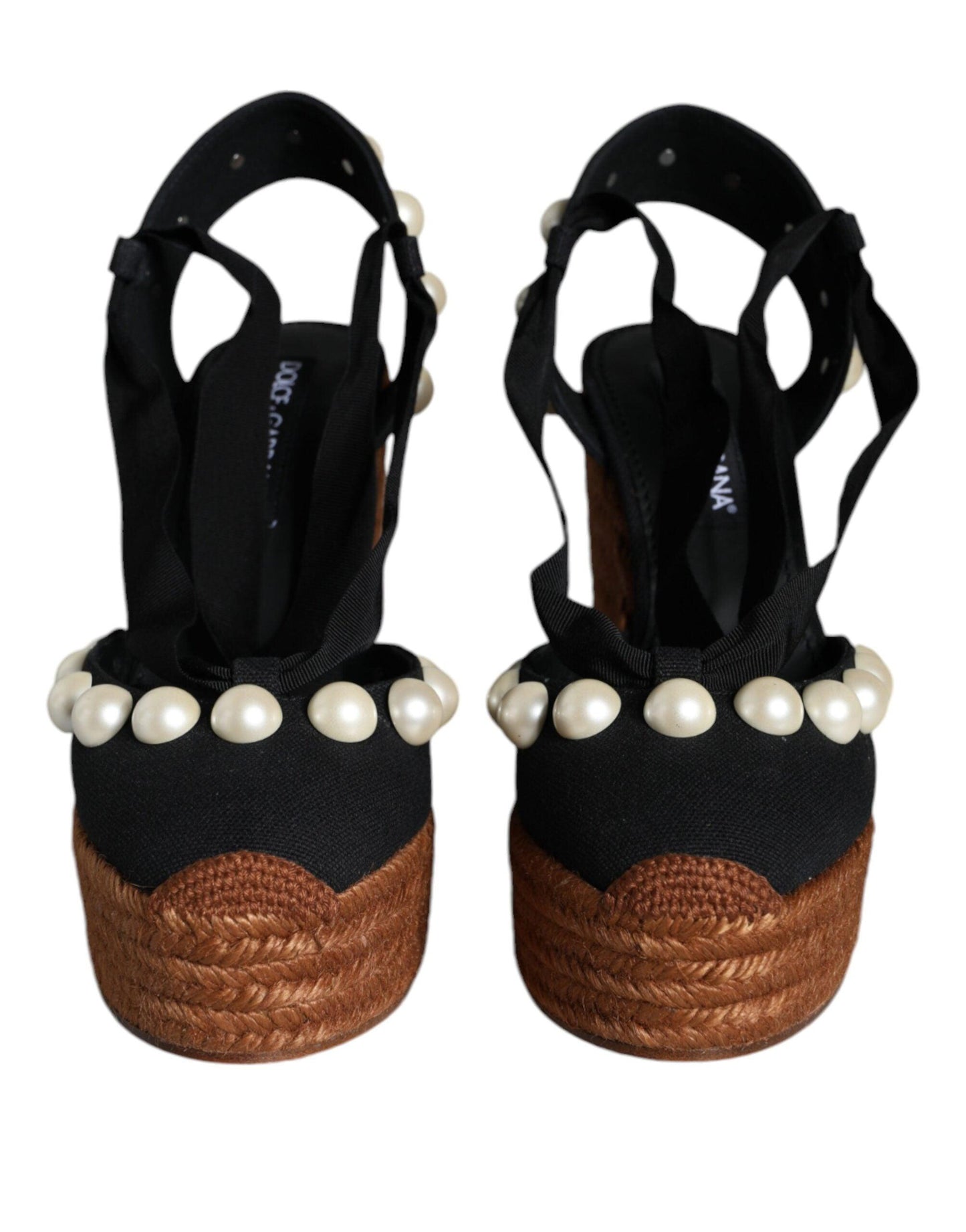 Dolce & Gabbana Black Pearl Wedge Heels Sandals Shoes - Arichezz.store