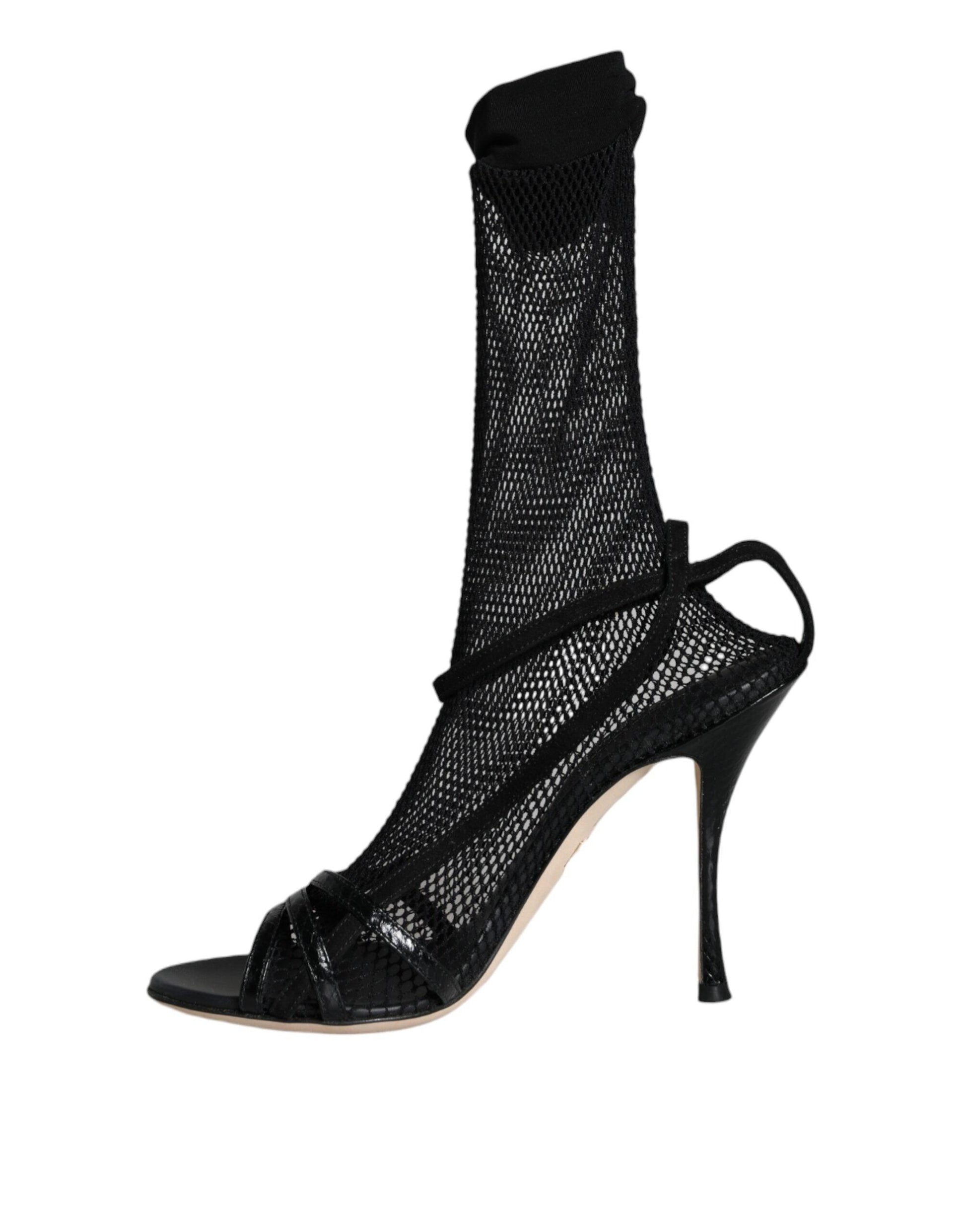 Dolce & Gabbana Black Mesh Stiletto Heels Sandals Shoes - Arichezz.store