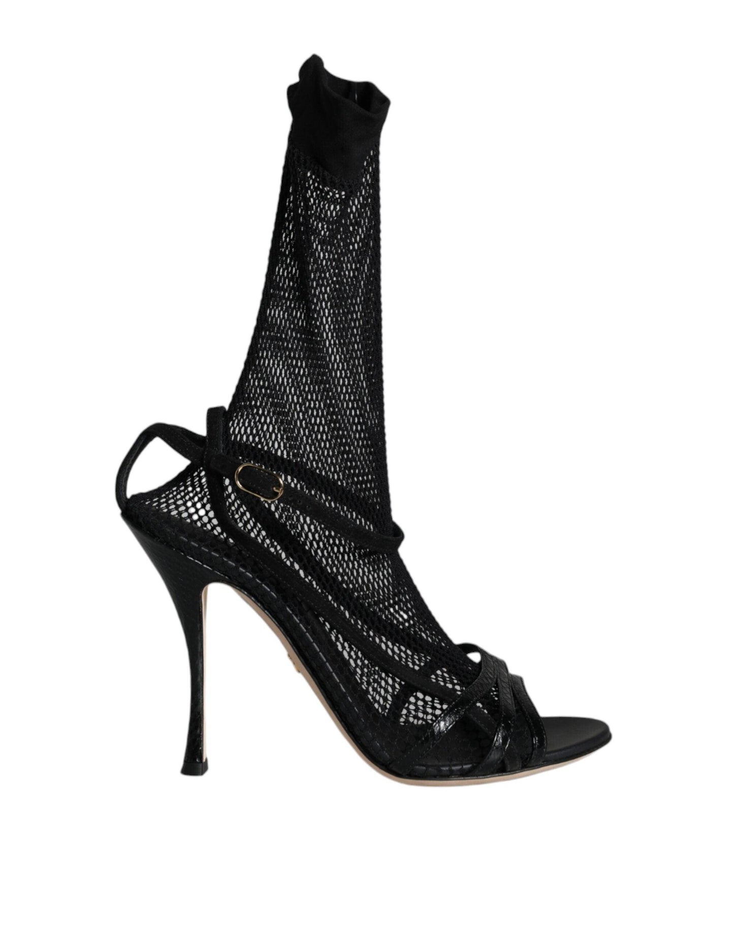 Dolce & Gabbana Black Mesh Stiletto Heels Sandals Shoes - Arichezz.store