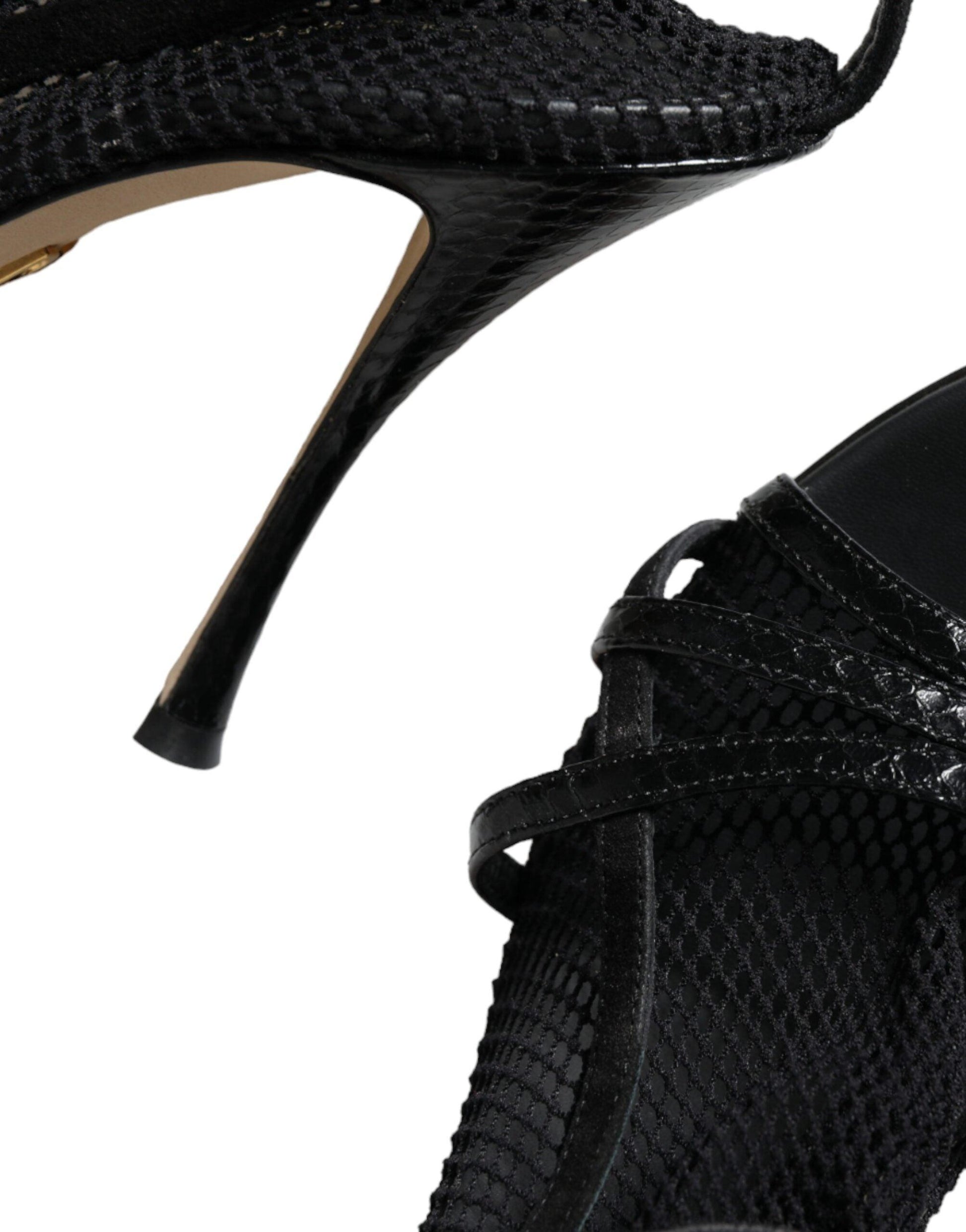 Dolce & Gabbana Black Mesh Stiletto Heels Sandals Shoes - Arichezz.store