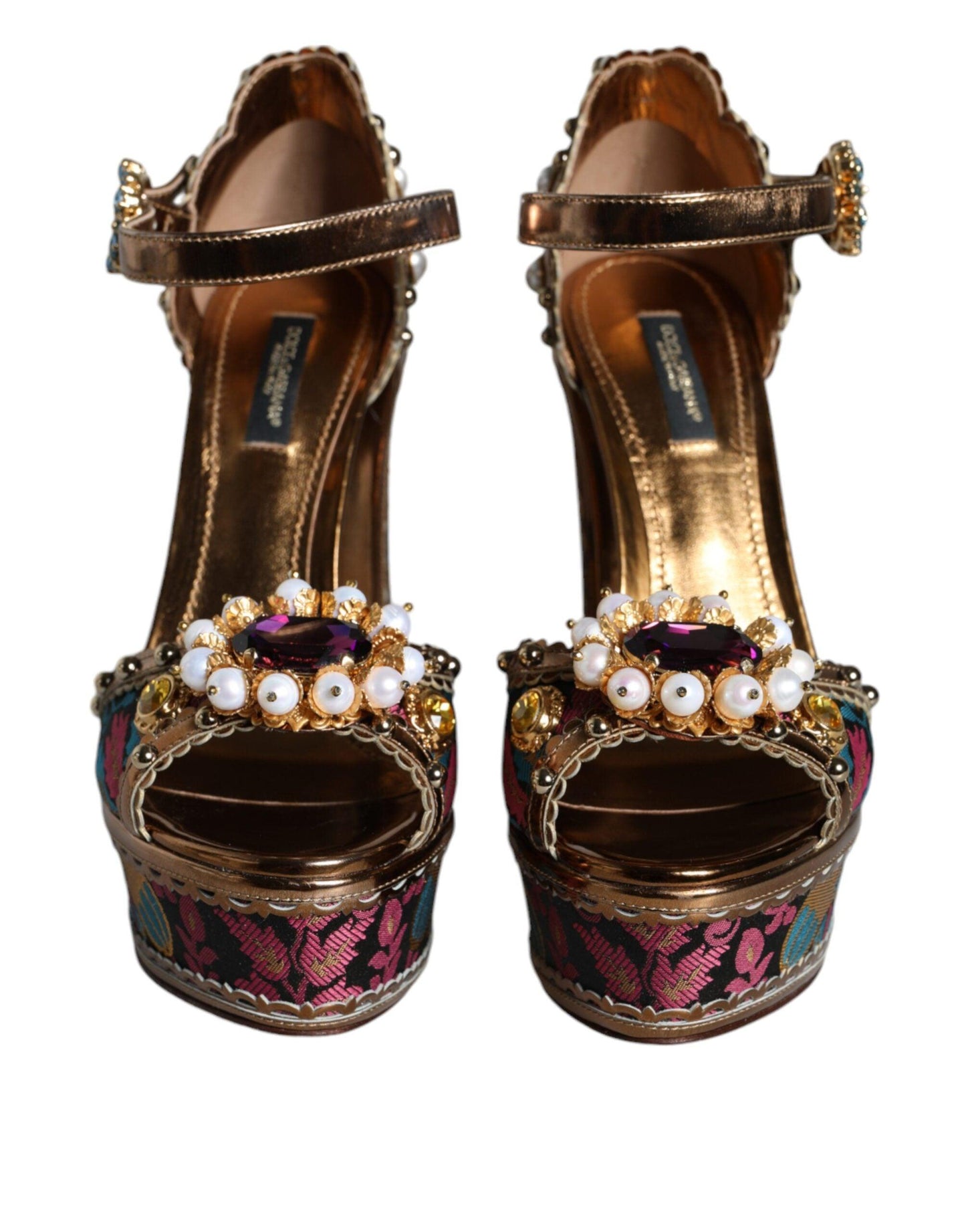 Dolce & Gabbana Fuchsia Jacquard Embellished Keira Sandals Shoes - Arichezz.store