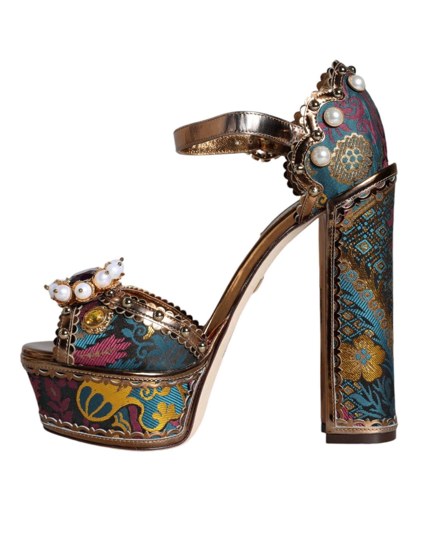 Dolce & Gabbana Fuchsia Jacquard Embellished Keira Sandals Shoes - Arichezz.store