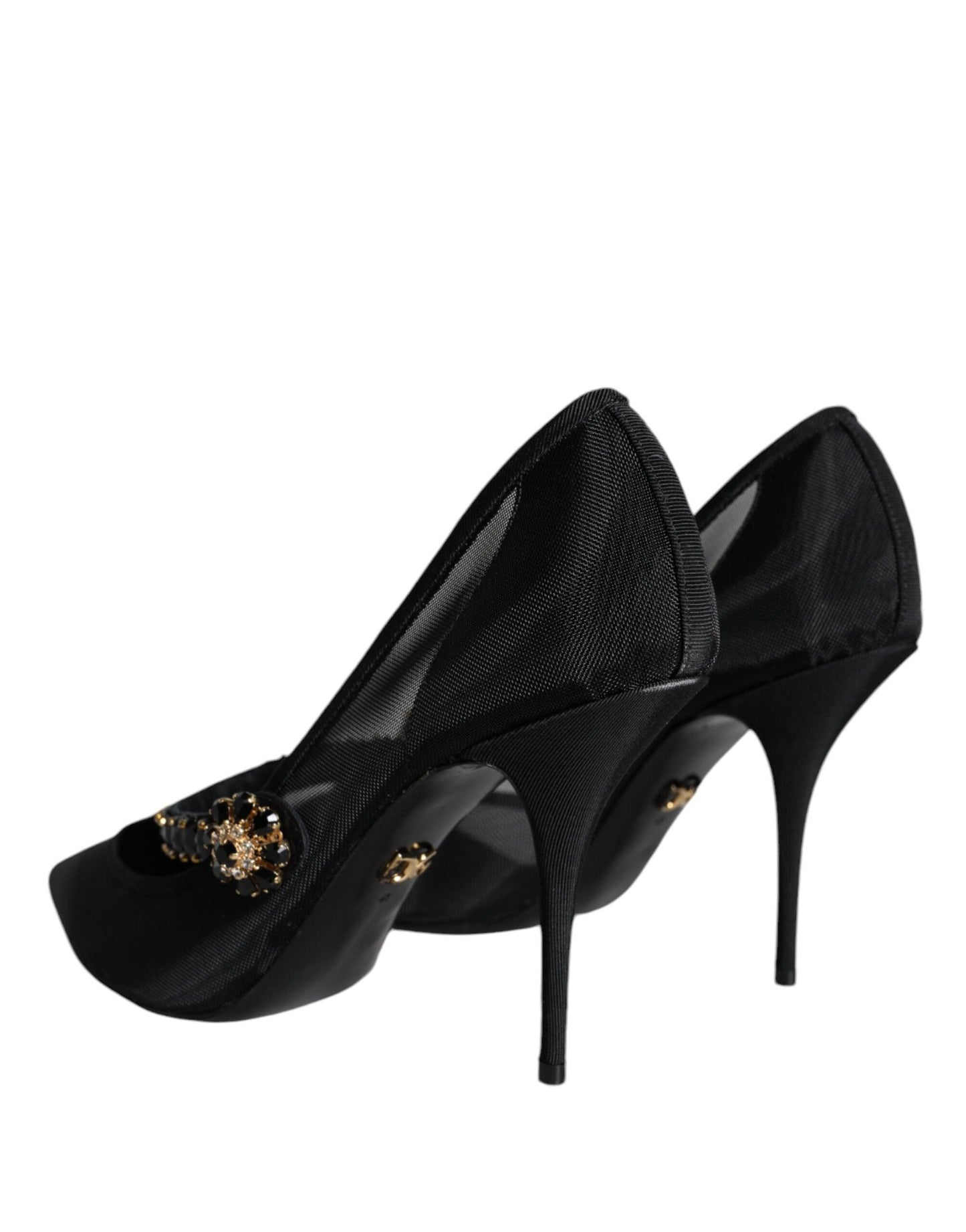 Dolce & Gabbana Black Mesh Mary Jane Crystal Heel Pumps Shoes - Arichezz.store