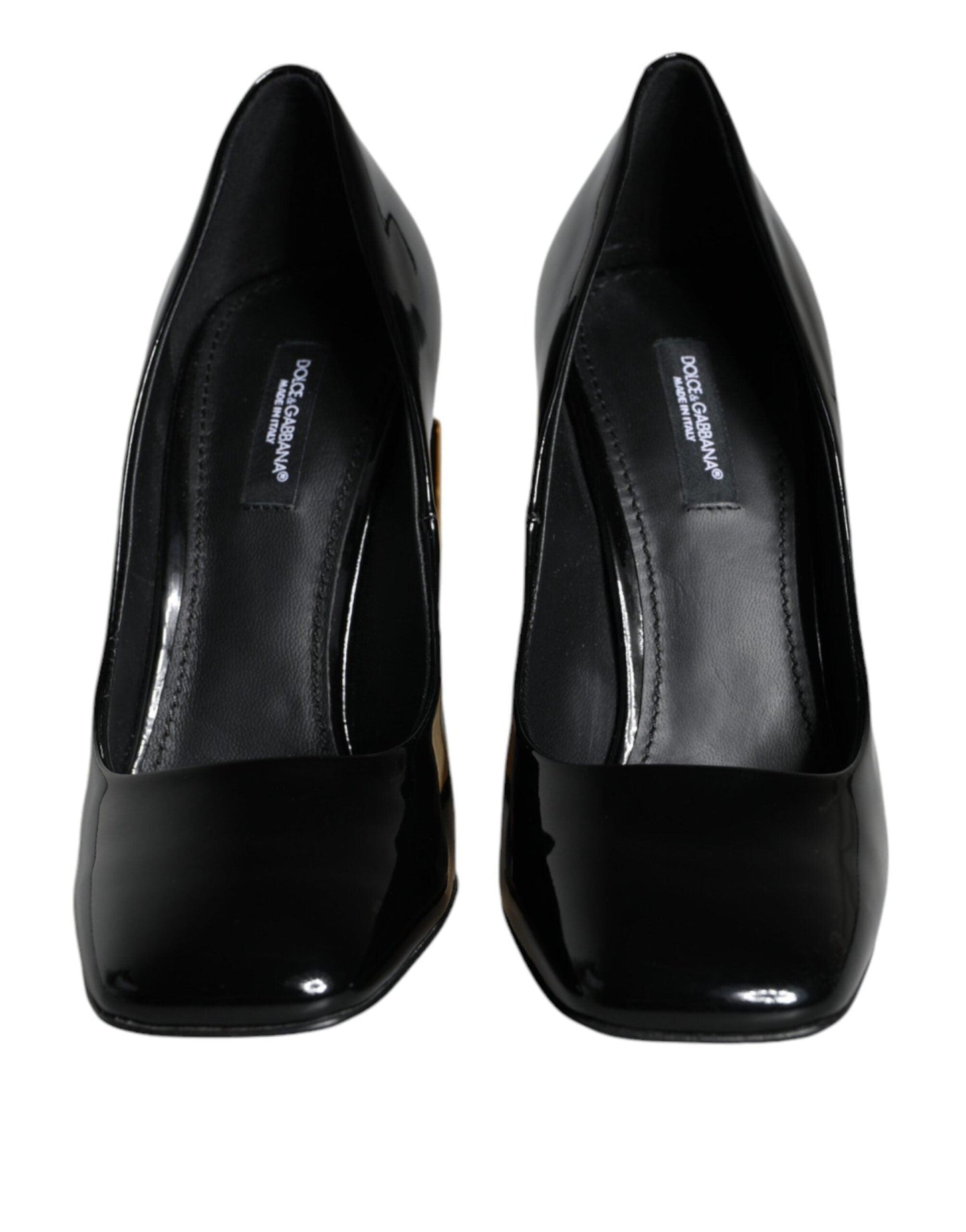 Dolce & Gabbana Black Gold Patent Leather Logo Heels Pumps Shoes - Arichezz.store