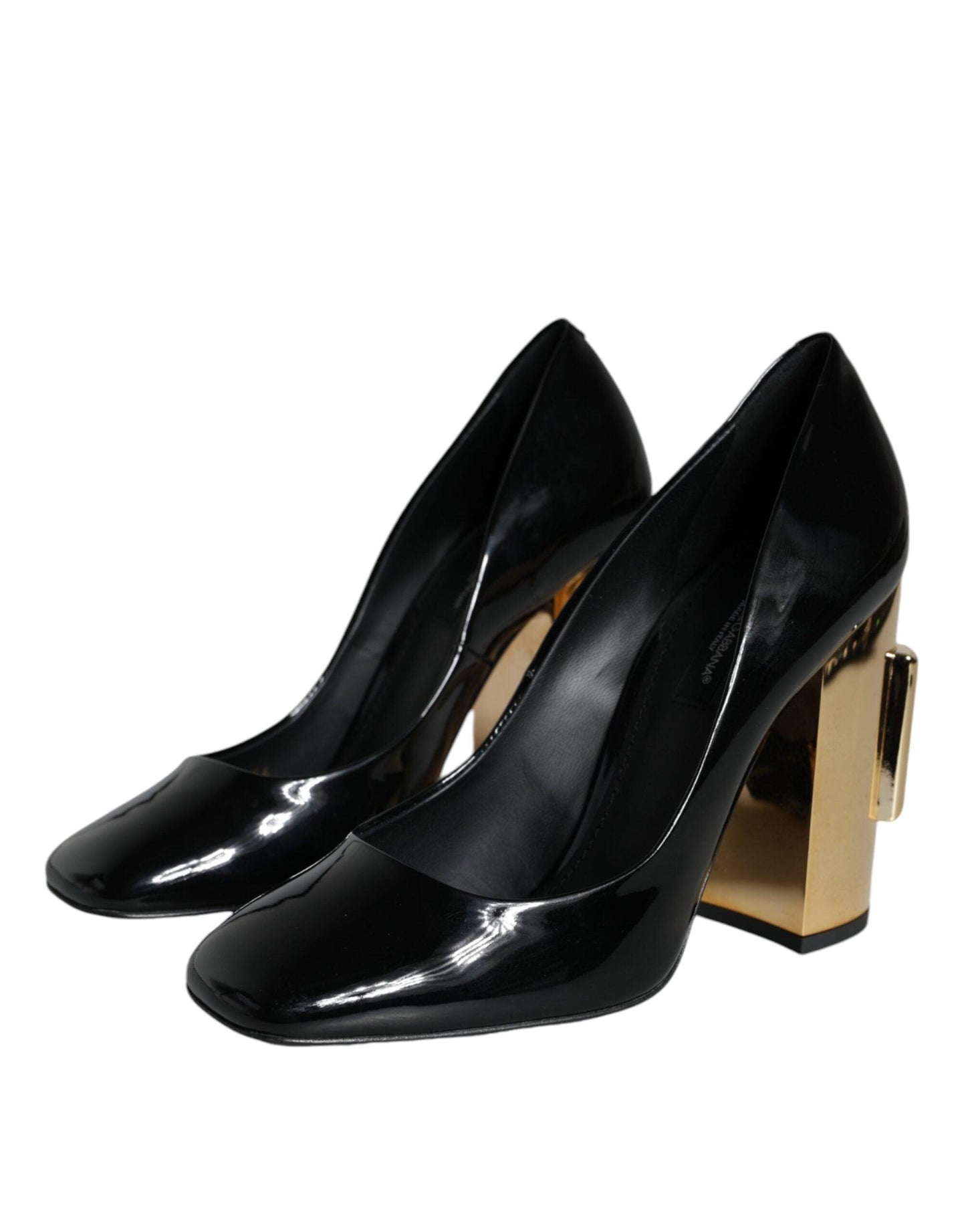 Dolce & Gabbana Black Gold Patent Leather Logo Heels Pumps Shoes - Arichezz.store