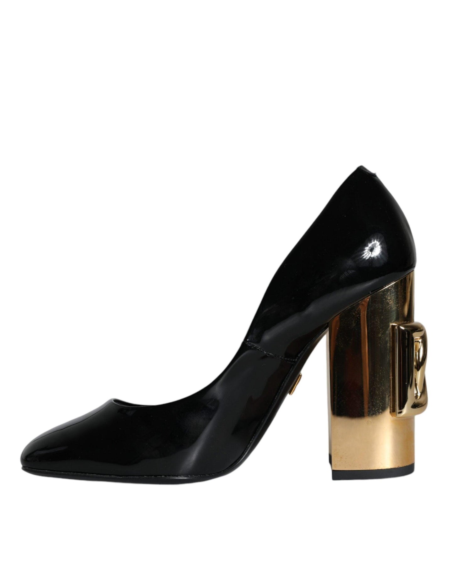 Dolce & Gabbana Black Gold Patent Leather Logo Heels Pumps Shoes - Arichezz.store