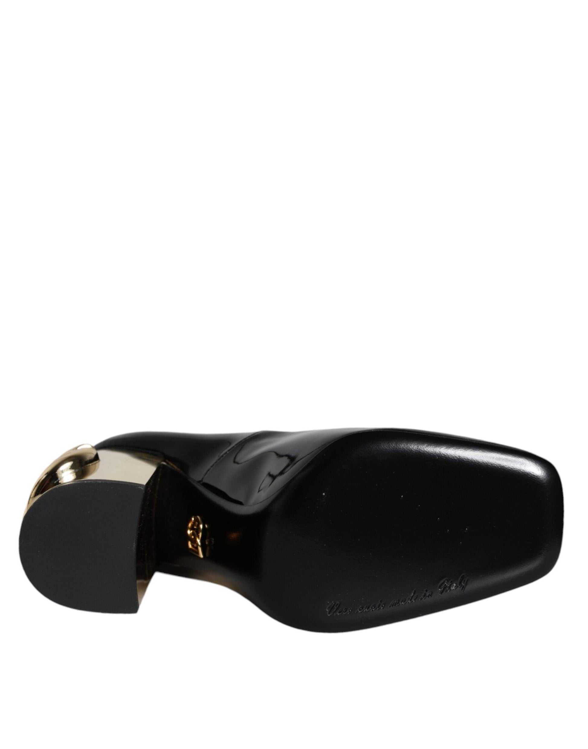 Dolce & Gabbana Black Gold Patent Leather Logo Heels Pumps Shoes - Arichezz.store