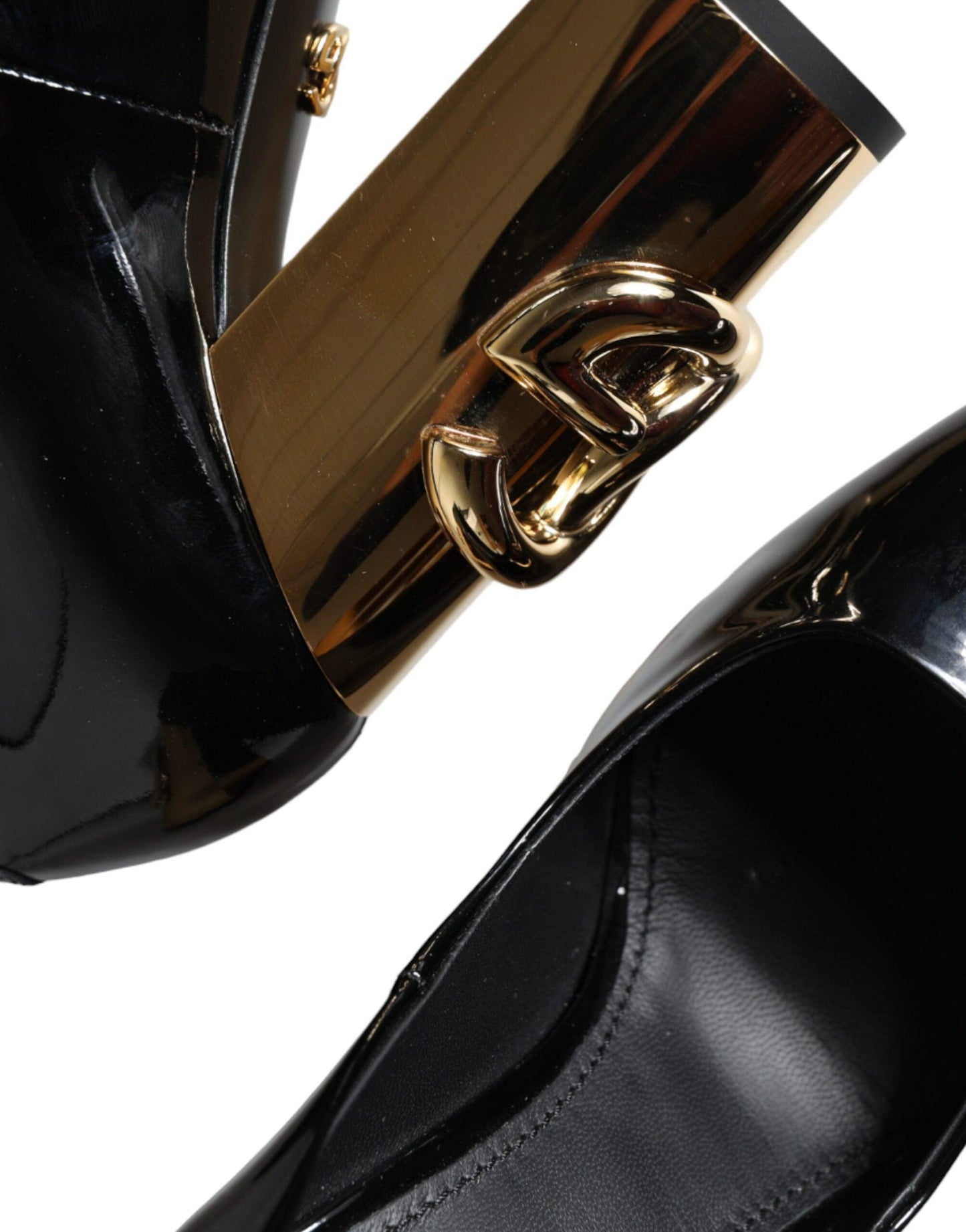 Dolce & Gabbana Black Gold Patent Leather Logo Heels Pumps Shoes - Arichezz.store