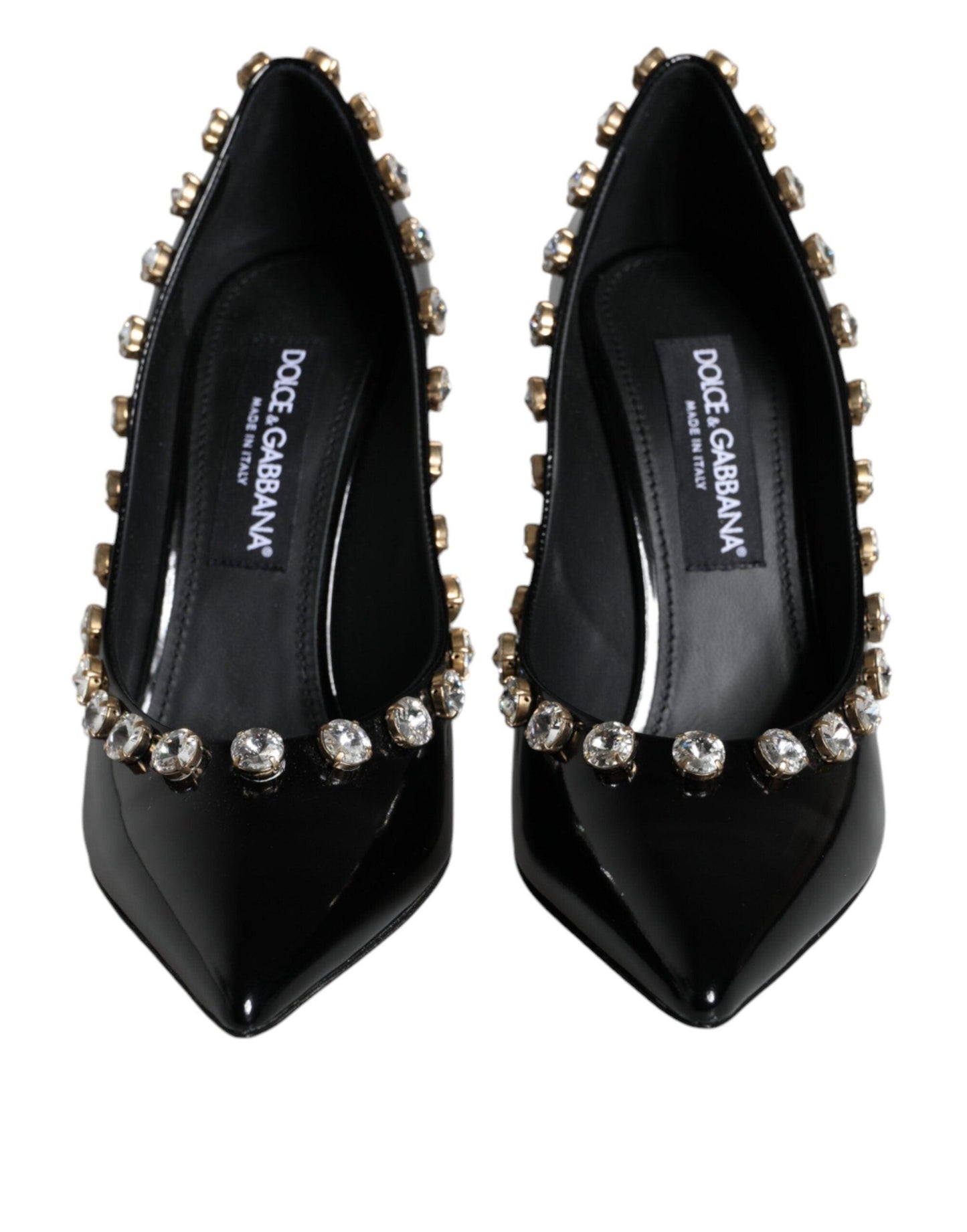 Dolce & Gabbana Black Crystals Leather High Heels Pumps Shoes - Arichezz.store