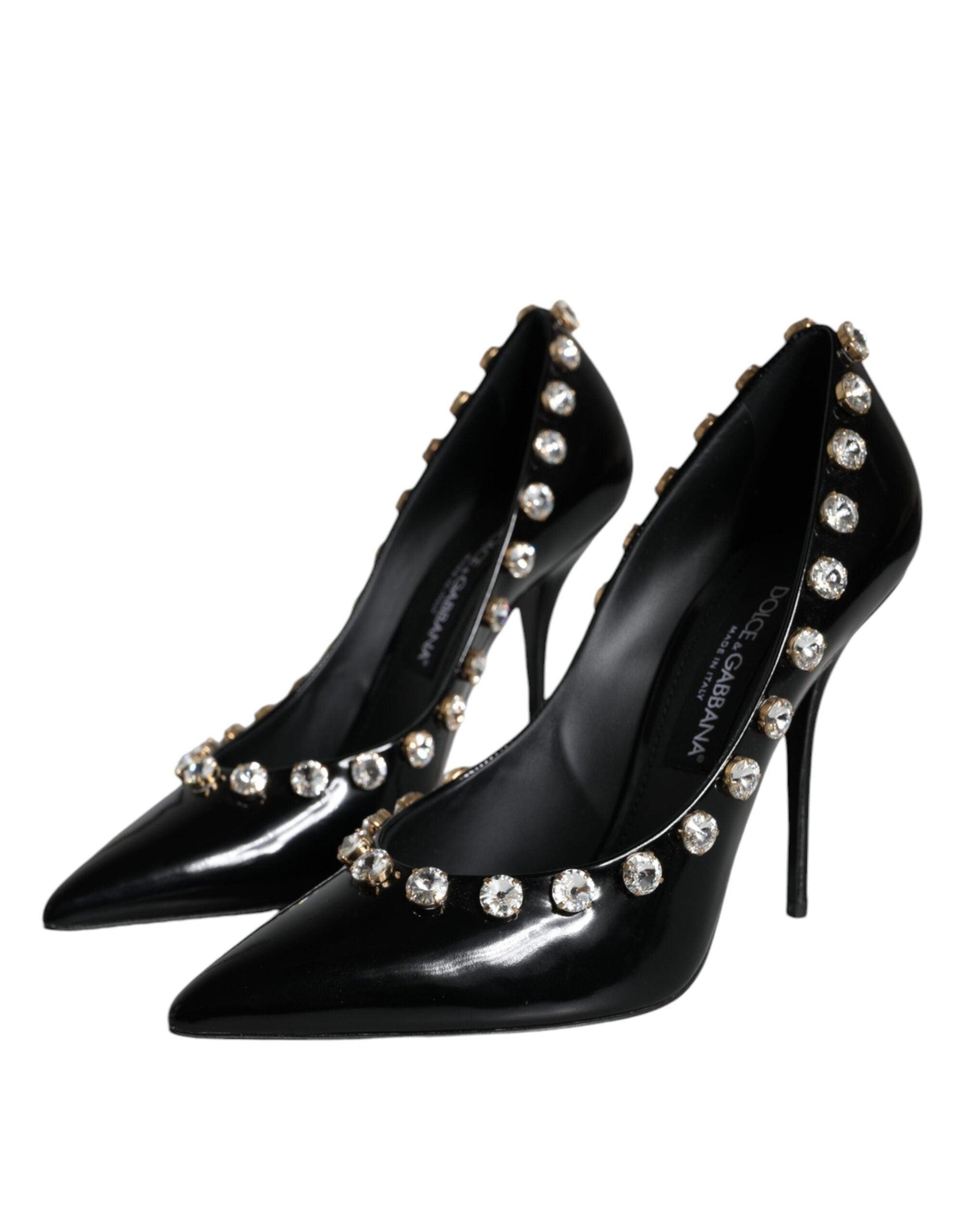 Dolce & Gabbana Black Crystals Leather High Heels Pumps Shoes - Arichezz.store