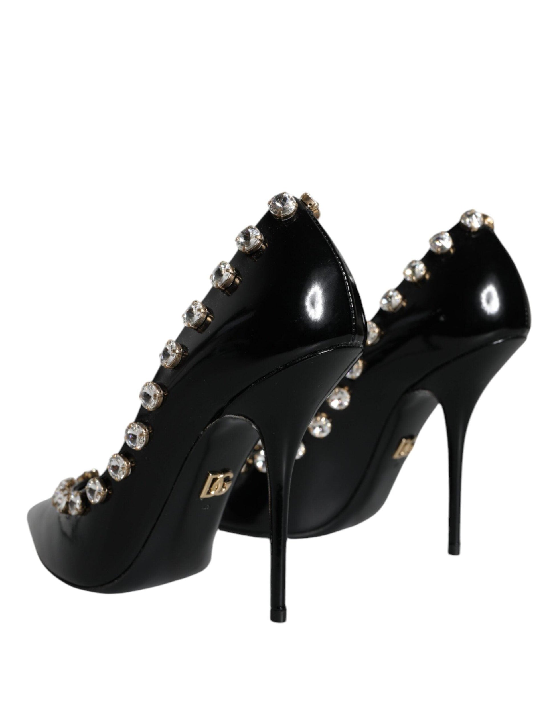 Dolce & Gabbana Black Crystals Leather High Heels Pumps Shoes - Arichezz.store