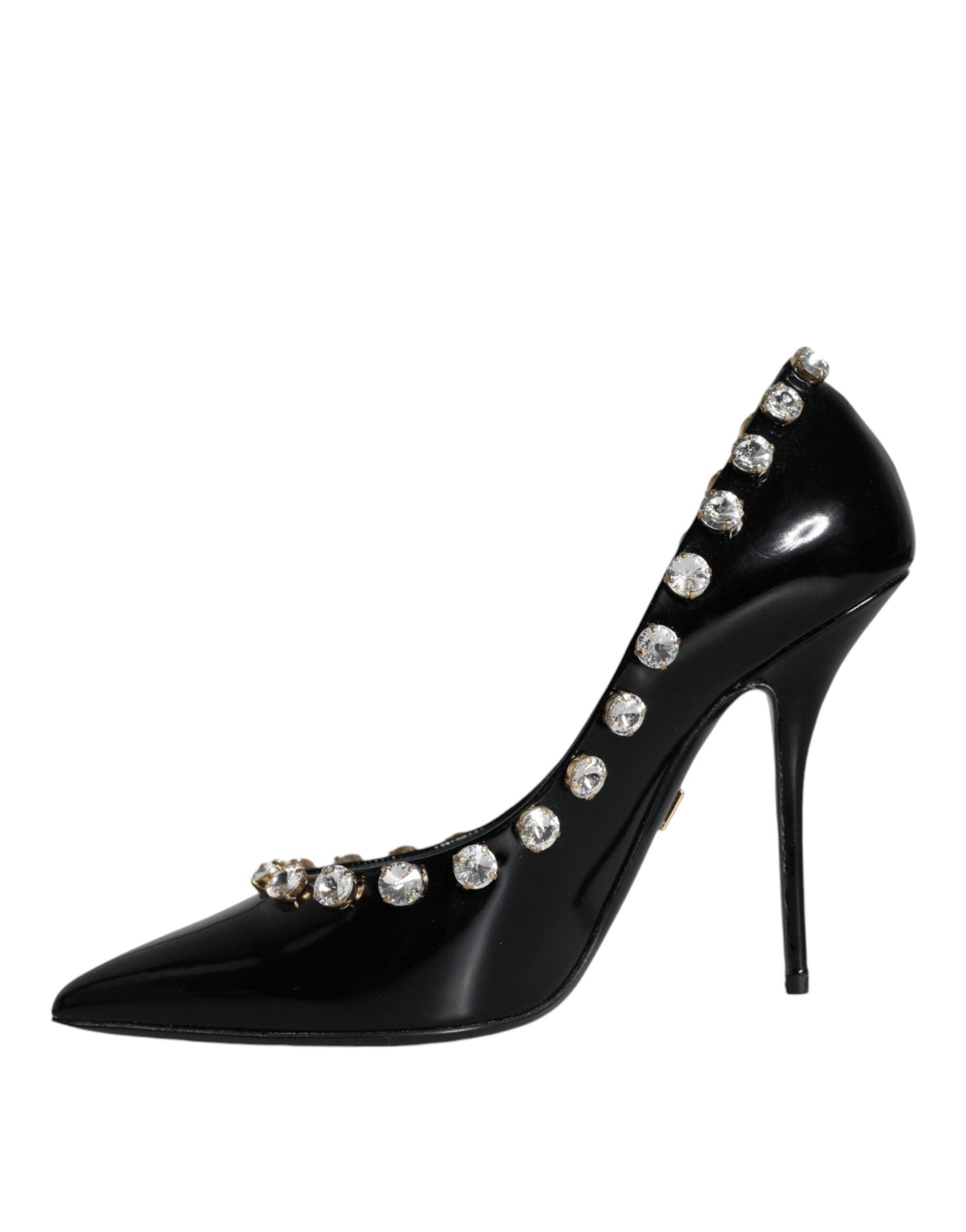 Dolce & Gabbana Black Crystals Leather High Heels Pumps Shoes - Arichezz.store