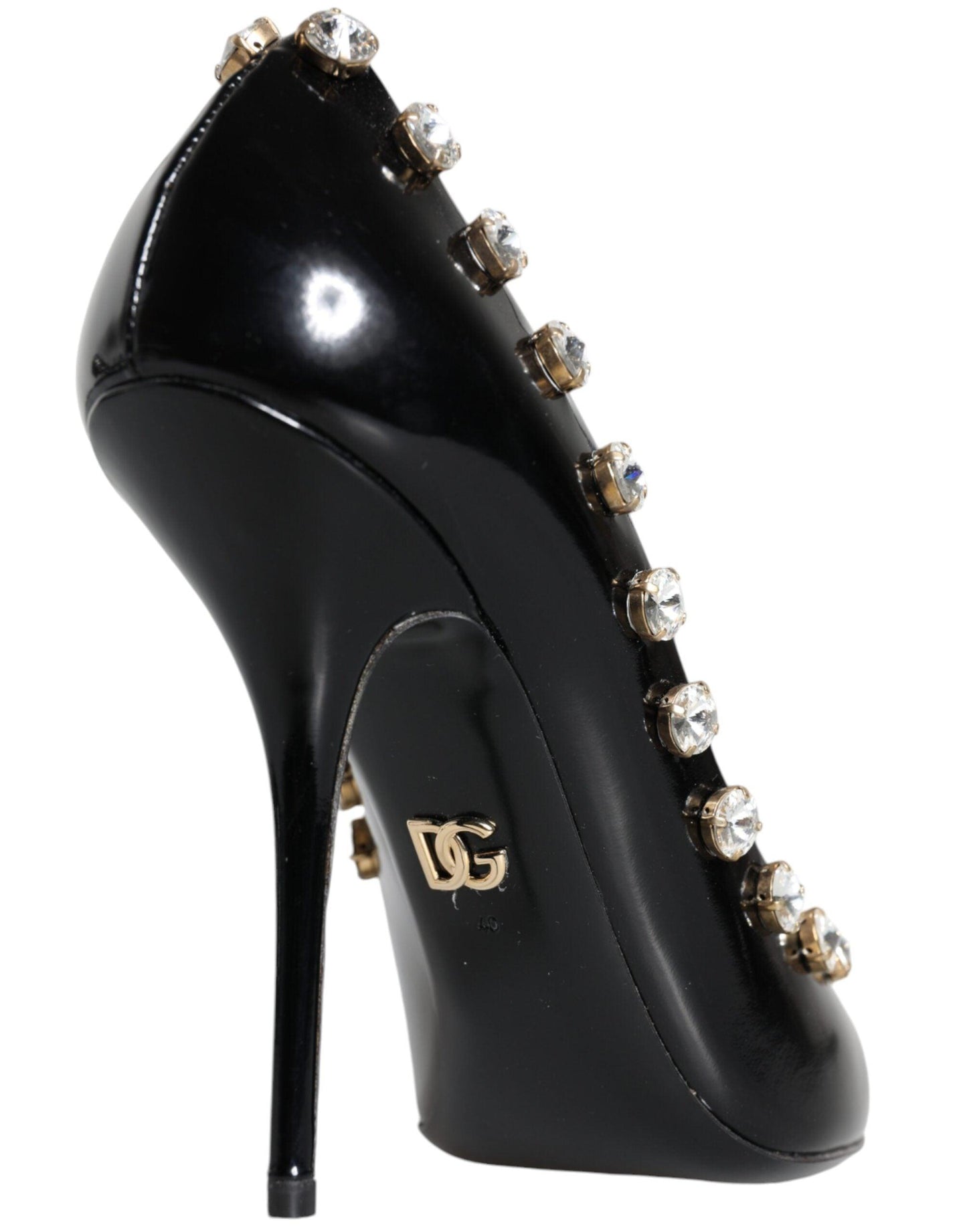 Dolce & Gabbana Black Crystals Leather High Heels Pumps Shoes - Arichezz.store