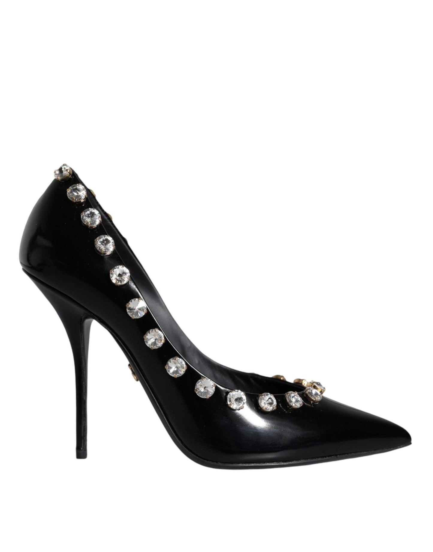 Dolce & Gabbana Black Crystals Leather High Heels Pumps Shoes - Arichezz.store