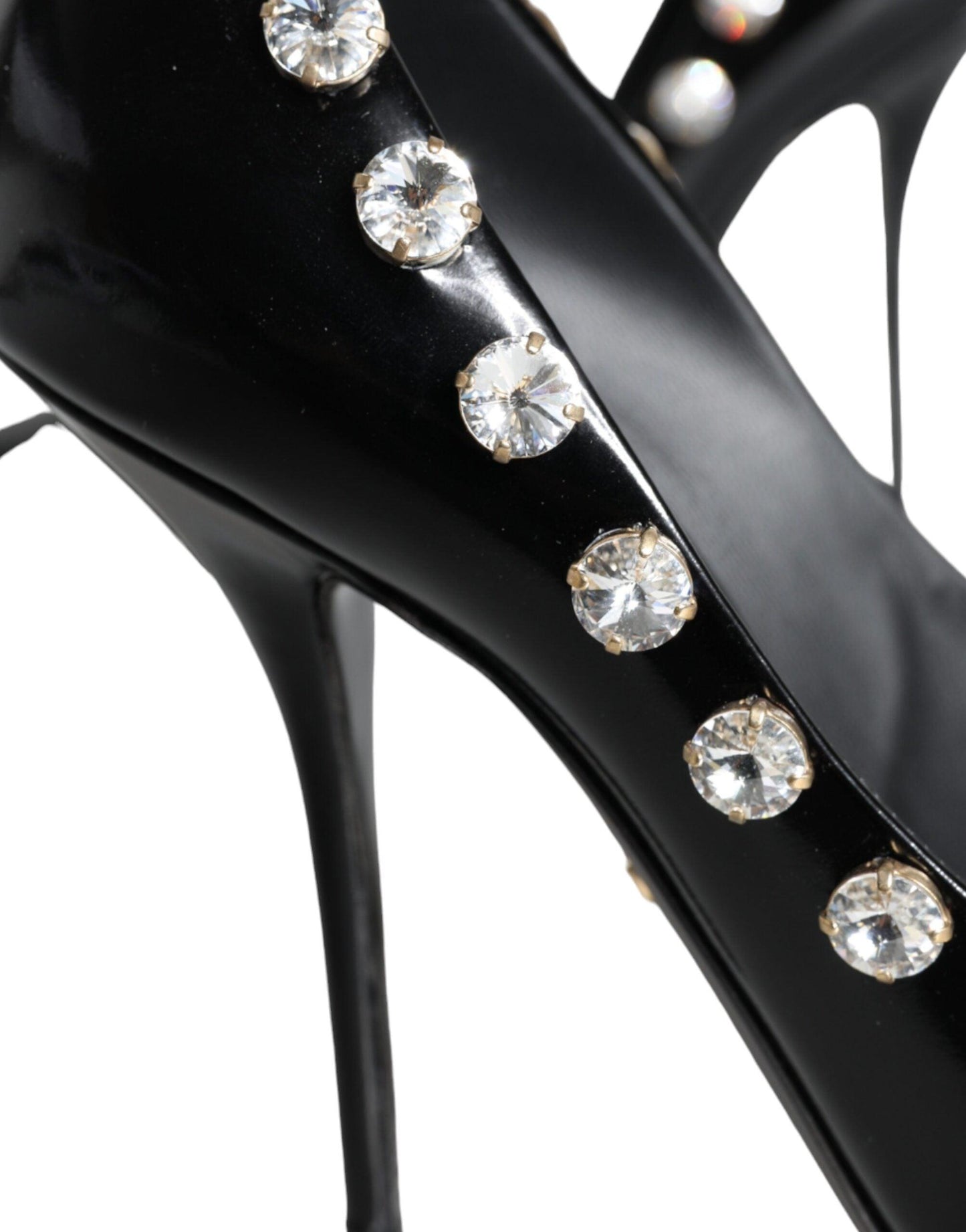 Dolce & Gabbana Black Crystals Leather High Heels Pumps Shoes - Arichezz.store