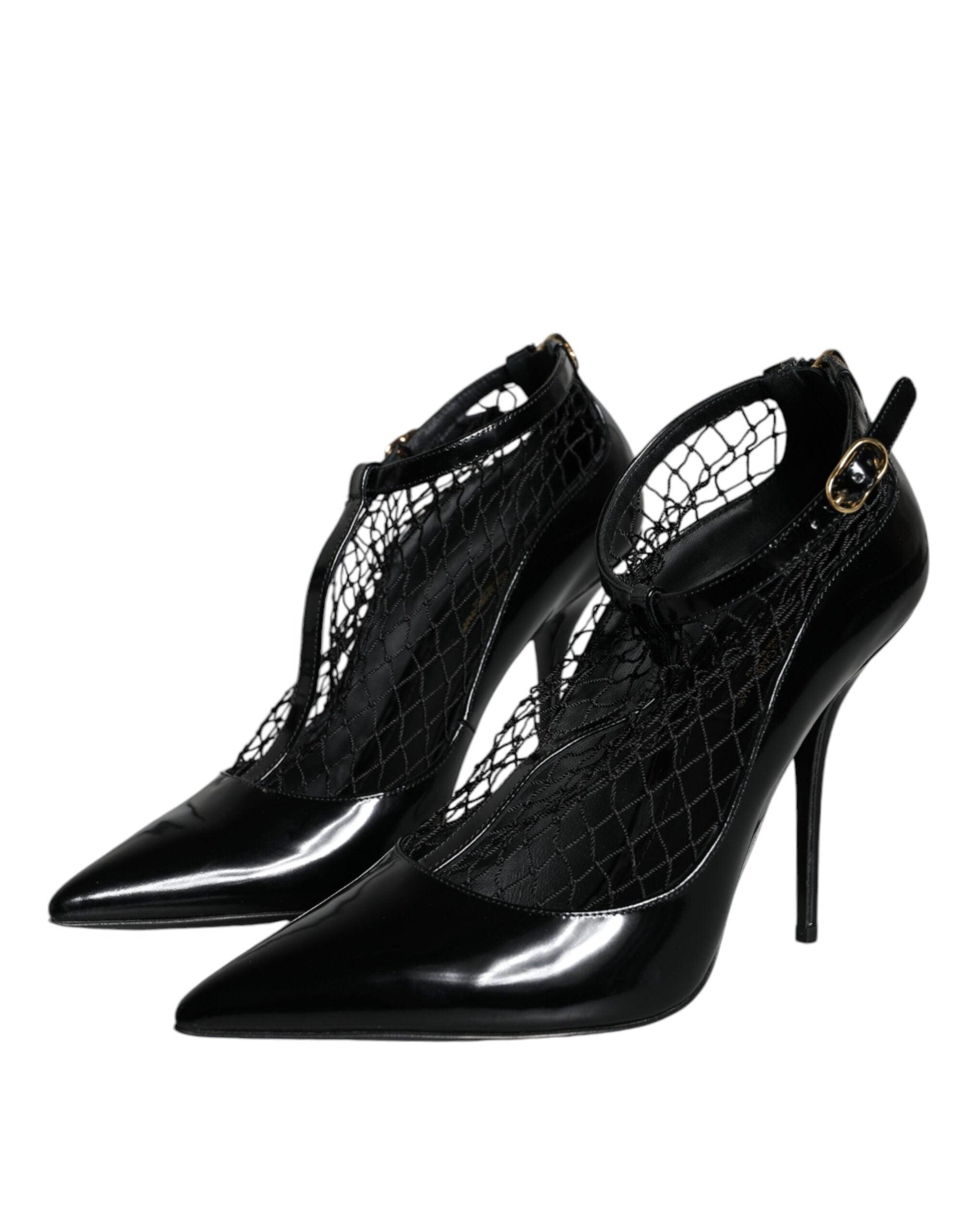 Dolce & Gabbana Black Mesh Patent Leather Heels Pumps Shoes - Arichezz.store