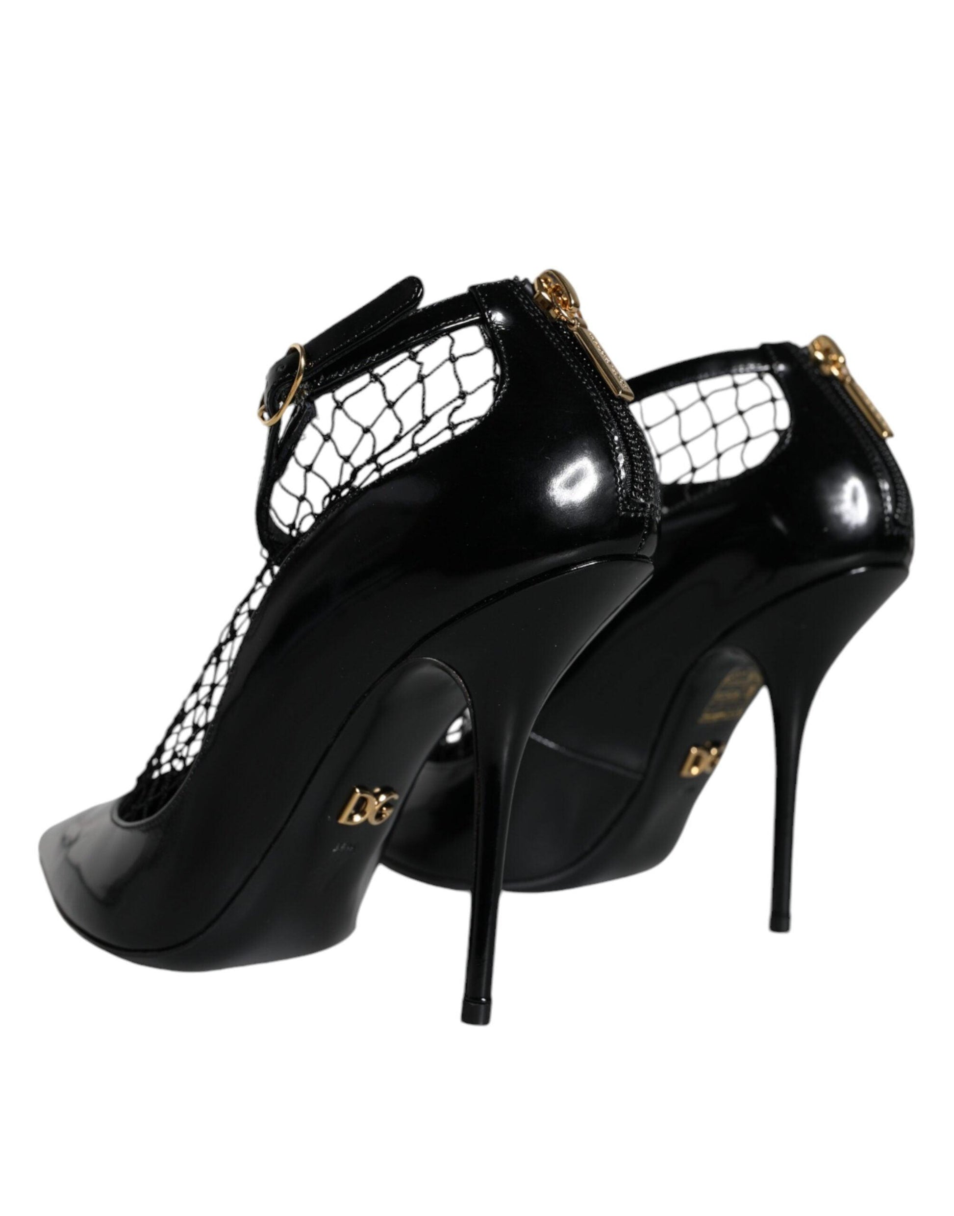 Dolce & Gabbana Black Mesh Patent Leather Heels Pumps Shoes - Arichezz.store