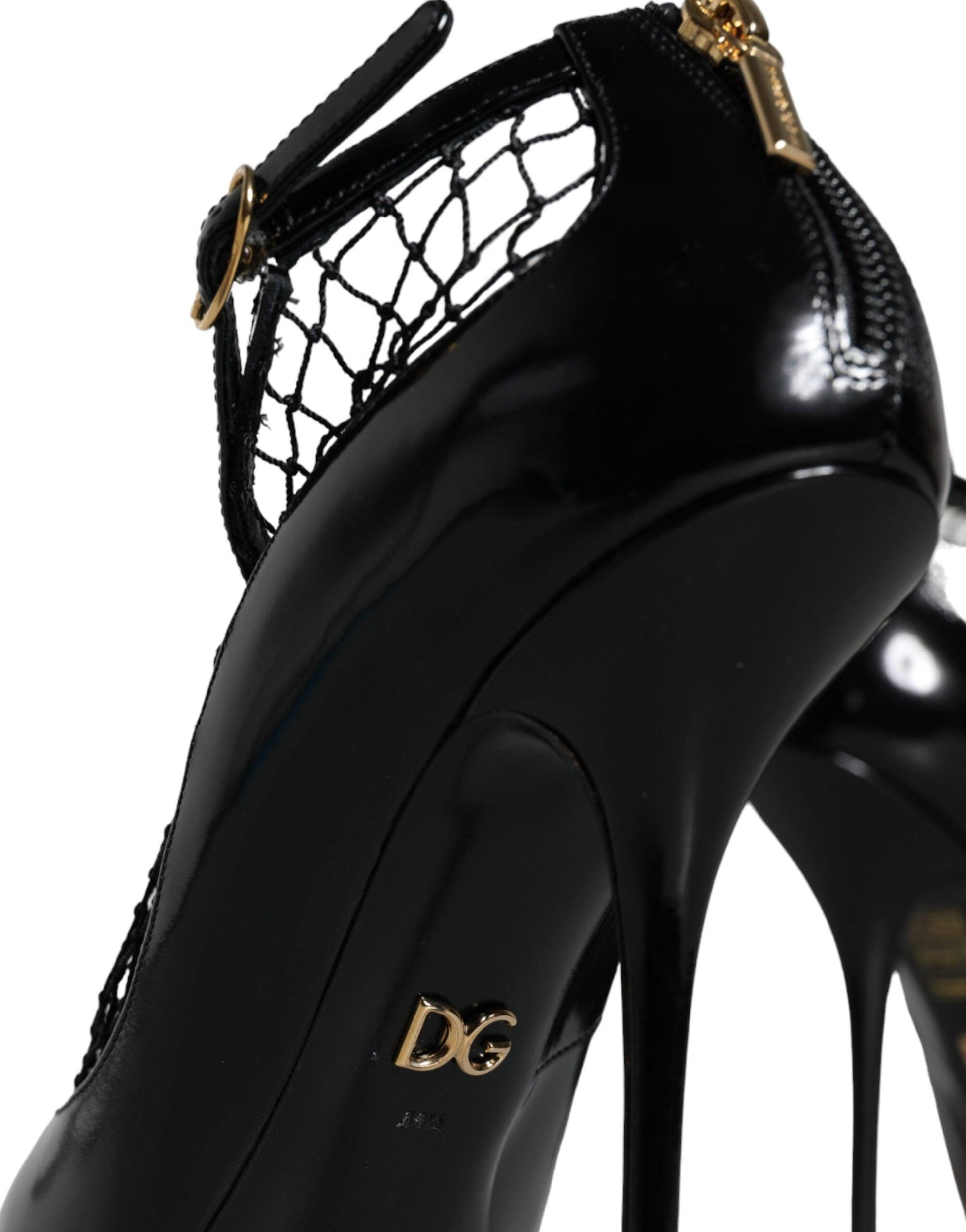 Dolce & Gabbana Black Mesh Patent Leather Heels Pumps Shoes - Arichezz.store