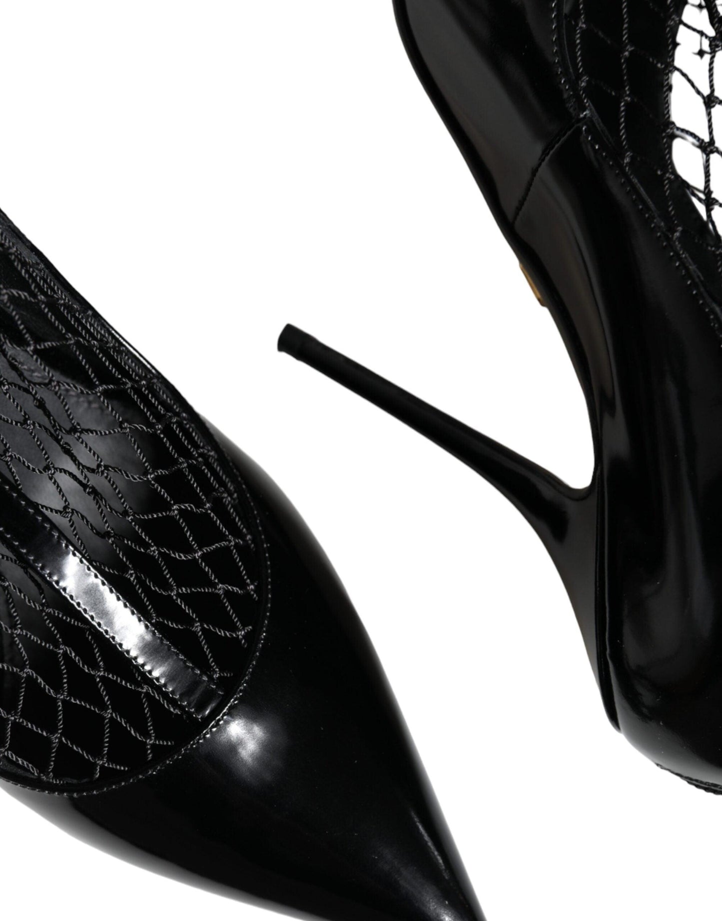 Dolce & Gabbana Black Mesh Patent Leather Heels Pumps Shoes - Arichezz.store