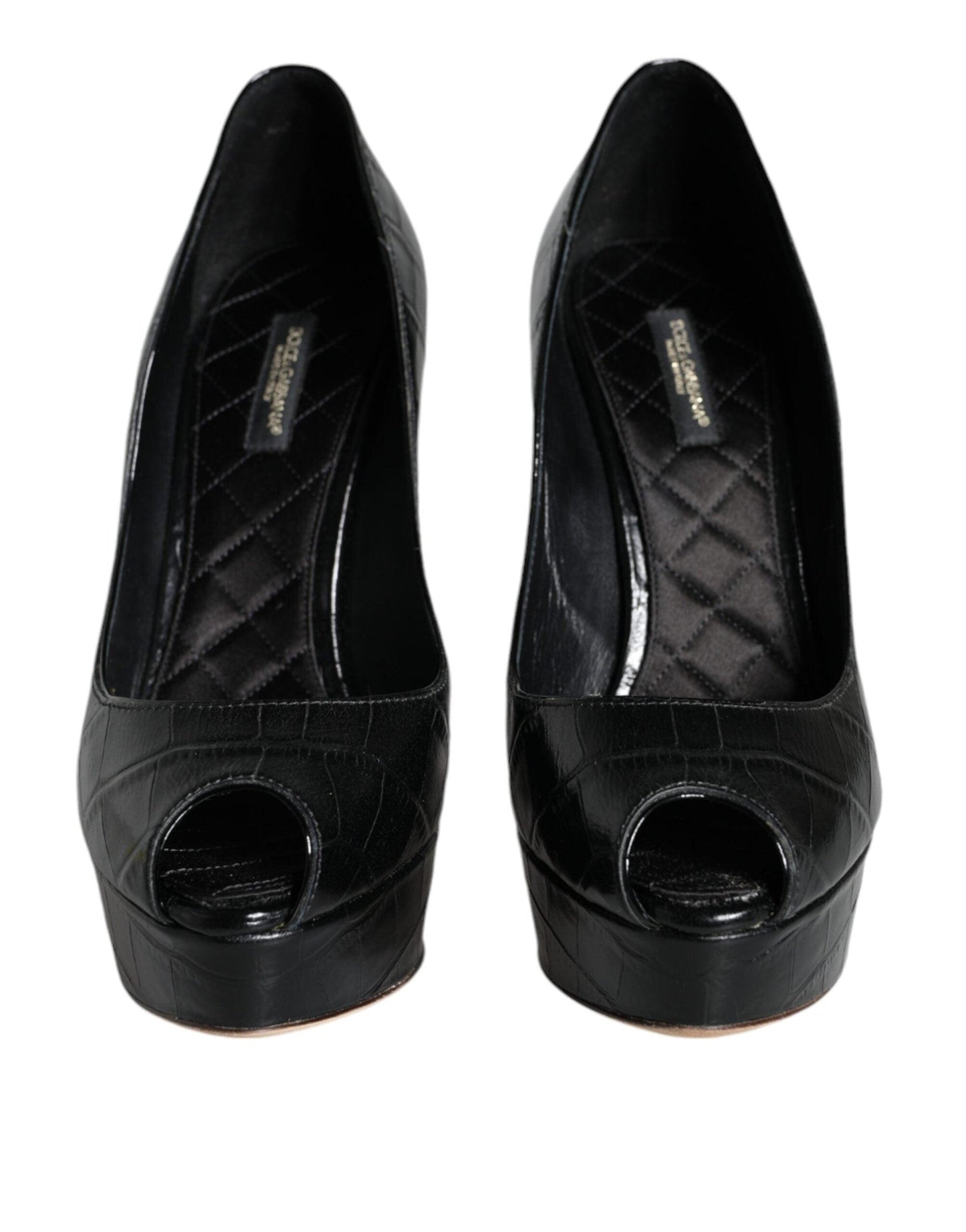 Dolce & Gabbana Black Leather Platform Heels Pumps Shoes - Arichezz.store