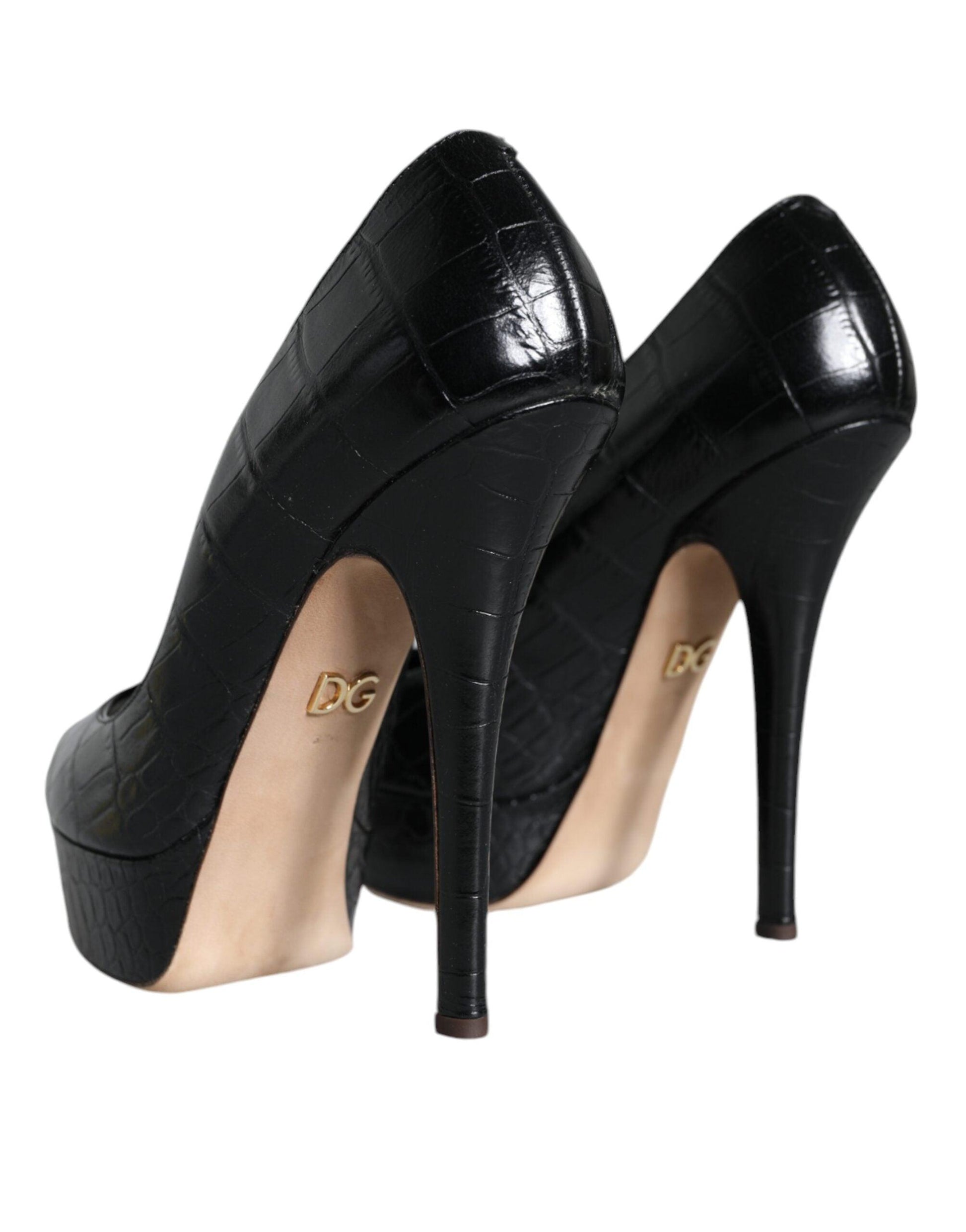 Dolce & Gabbana Black Leather Platform Heels Pumps Shoes - Arichezz.store